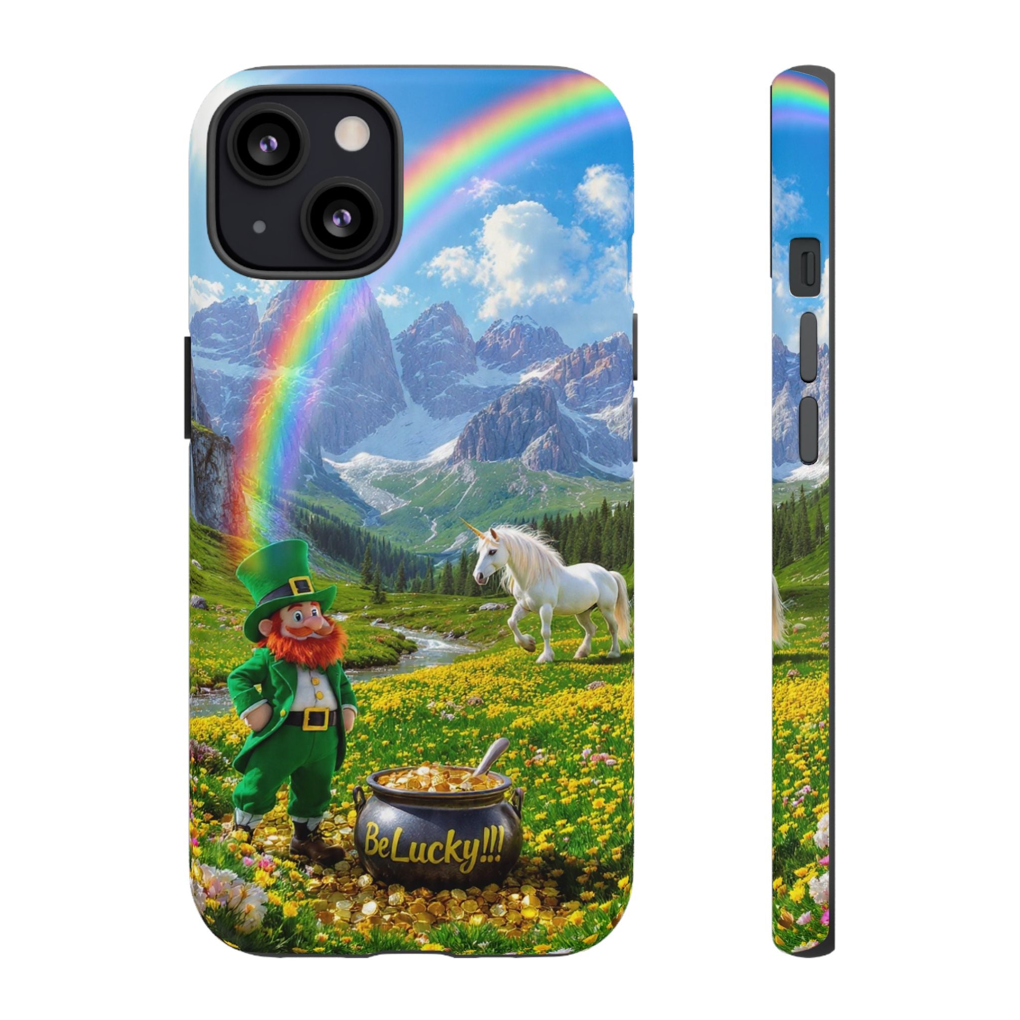 Lucky Leprechaun & Unicorn Phone Case — Rainbow Pot of Gold Protective Cover