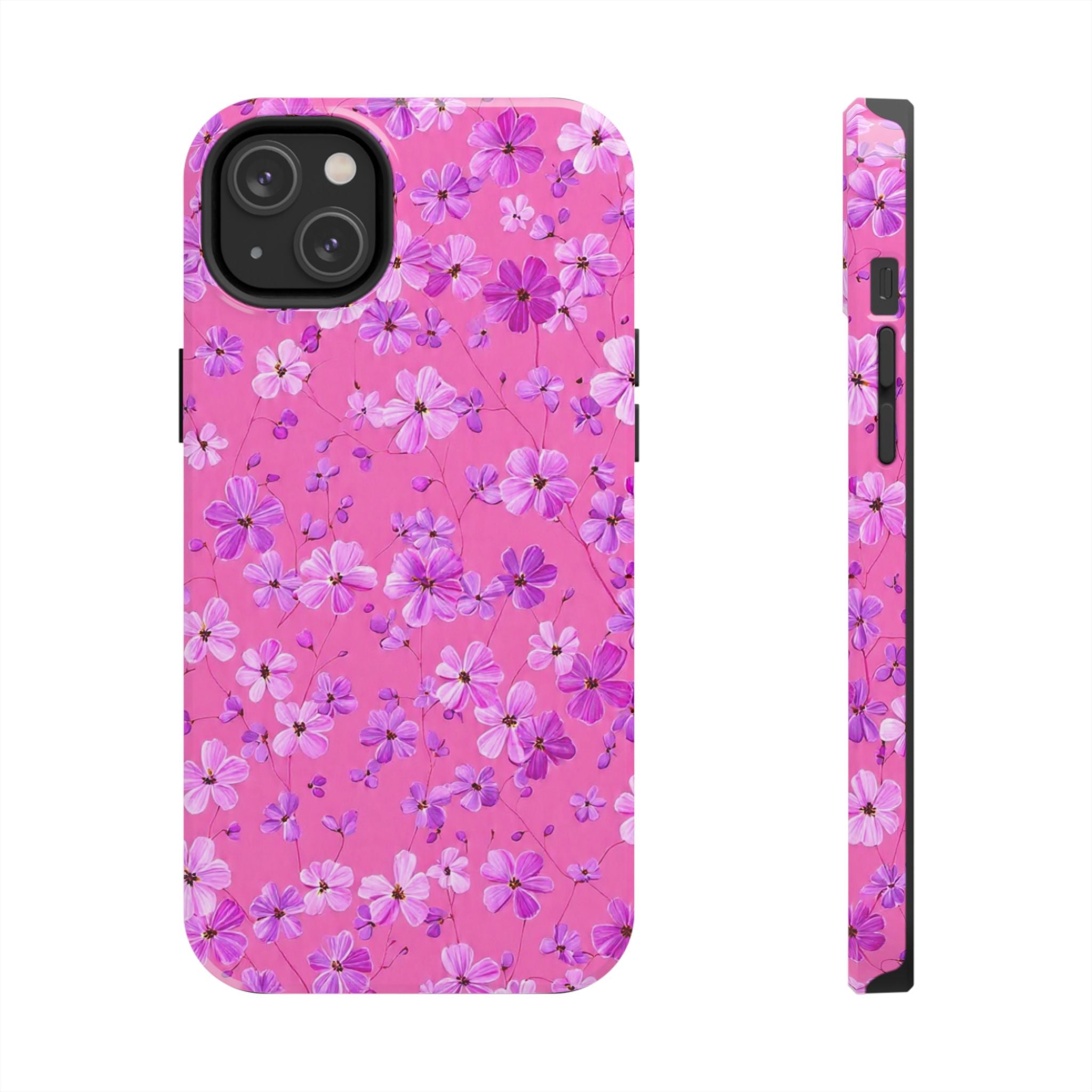 Pink Floral Tough Phone Case — Cute Purple Blossom Protective Cover