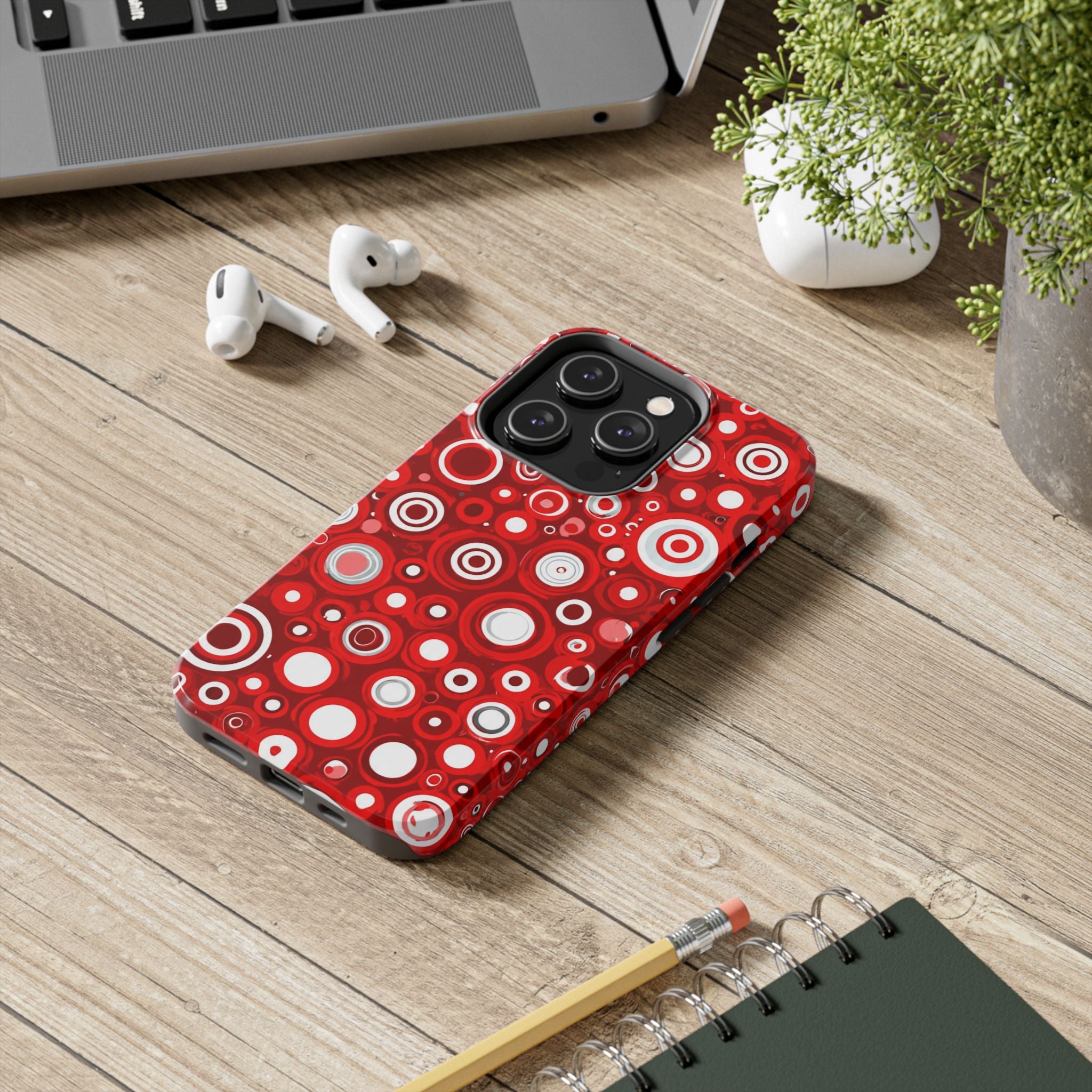 Red Retro Circles Tough Phone Case — Durable Shockproof Protective Cover