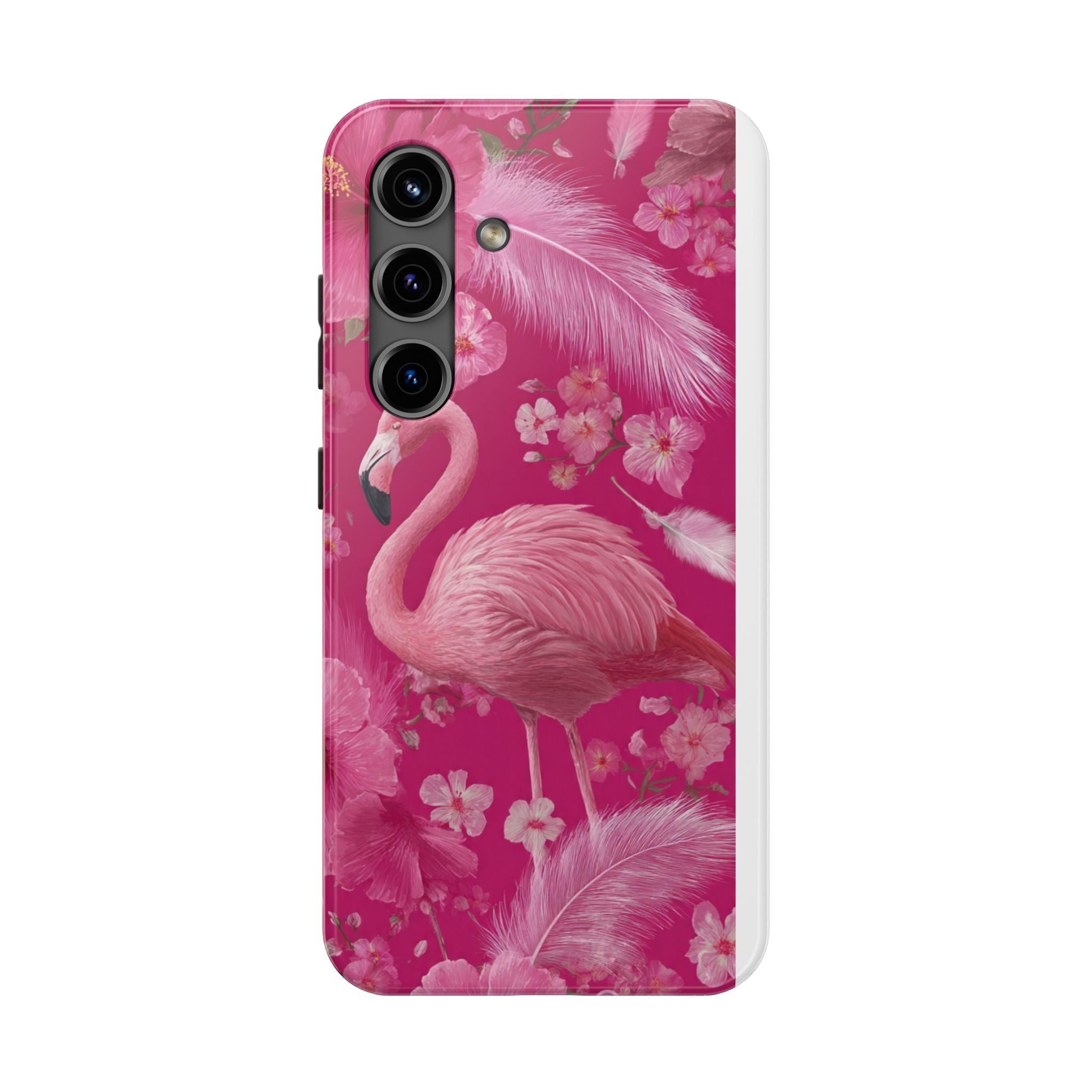 Flamingo Floral Tough Phone Case — Pink Tropical Feather Design