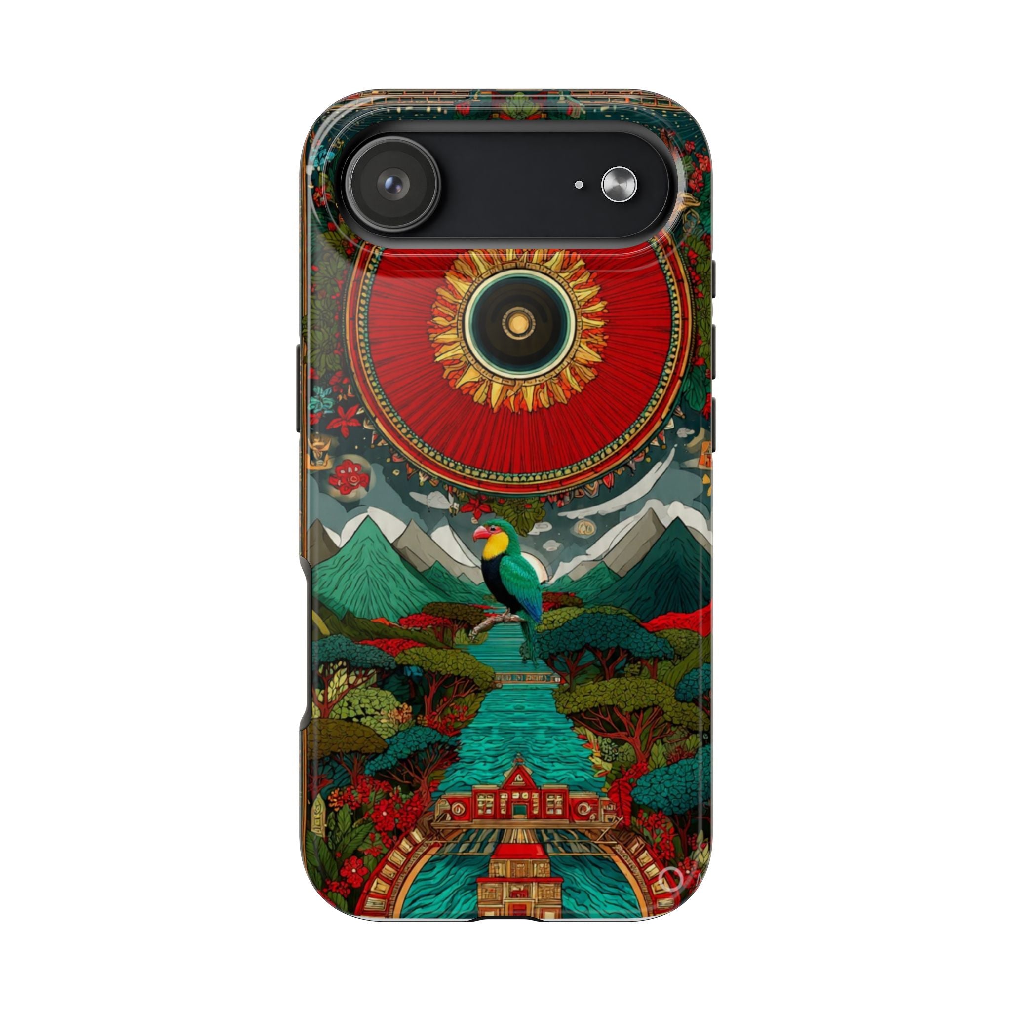 Tough Phone Case — Vibrant Tropical Mountain Bird Design
