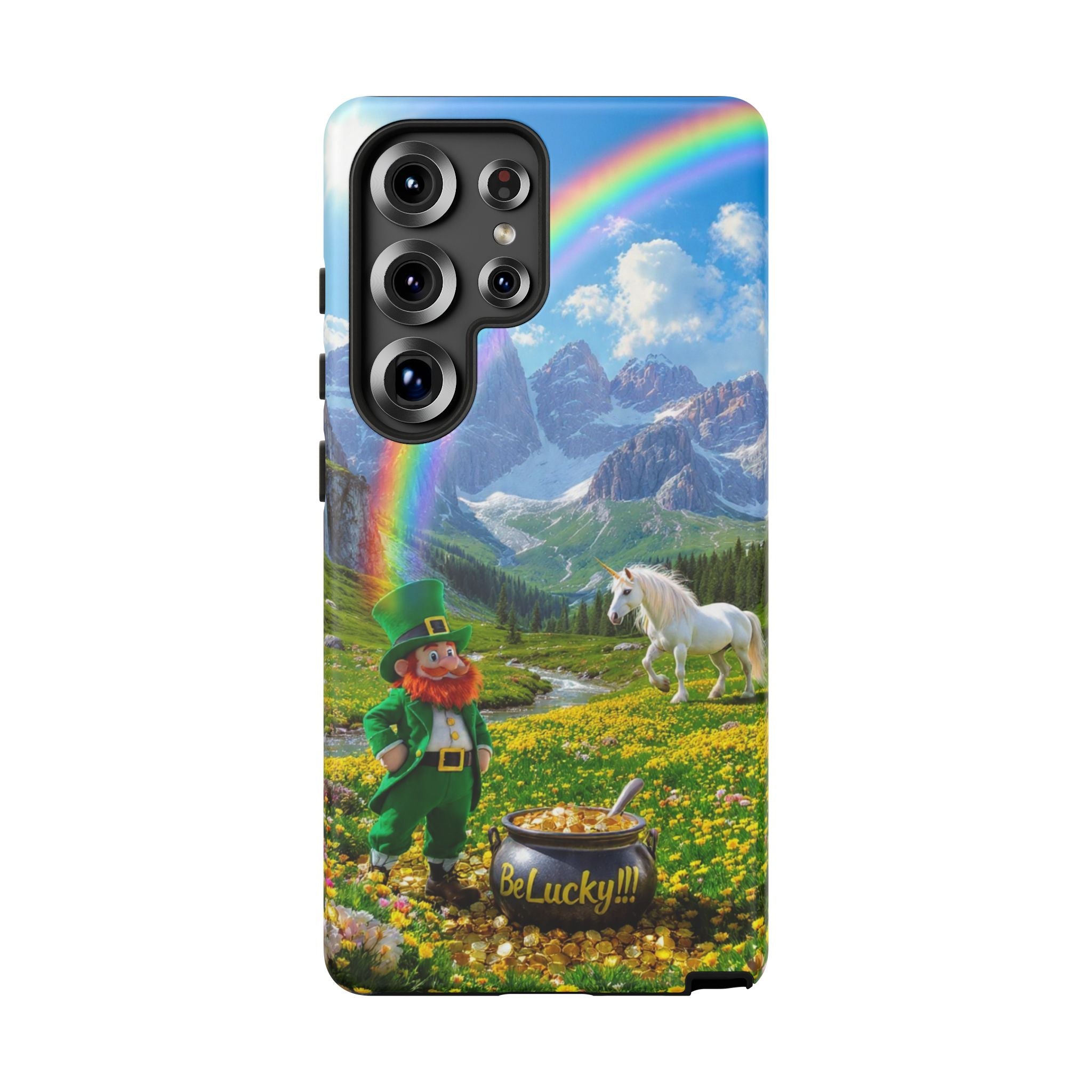 Lucky Leprechaun & Unicorn Phone Case — Rainbow Pot of Gold Protective Cover
