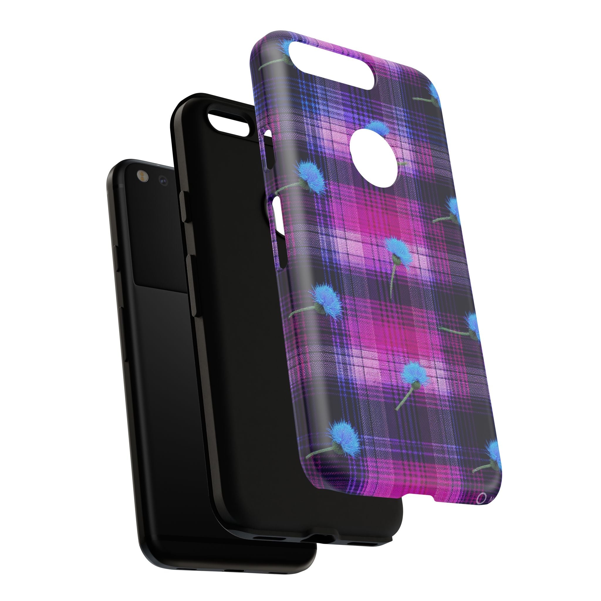 Purple Plaid Blue Thistle Tartan Phone Case — Floral Plaid Protective iPhone Cover