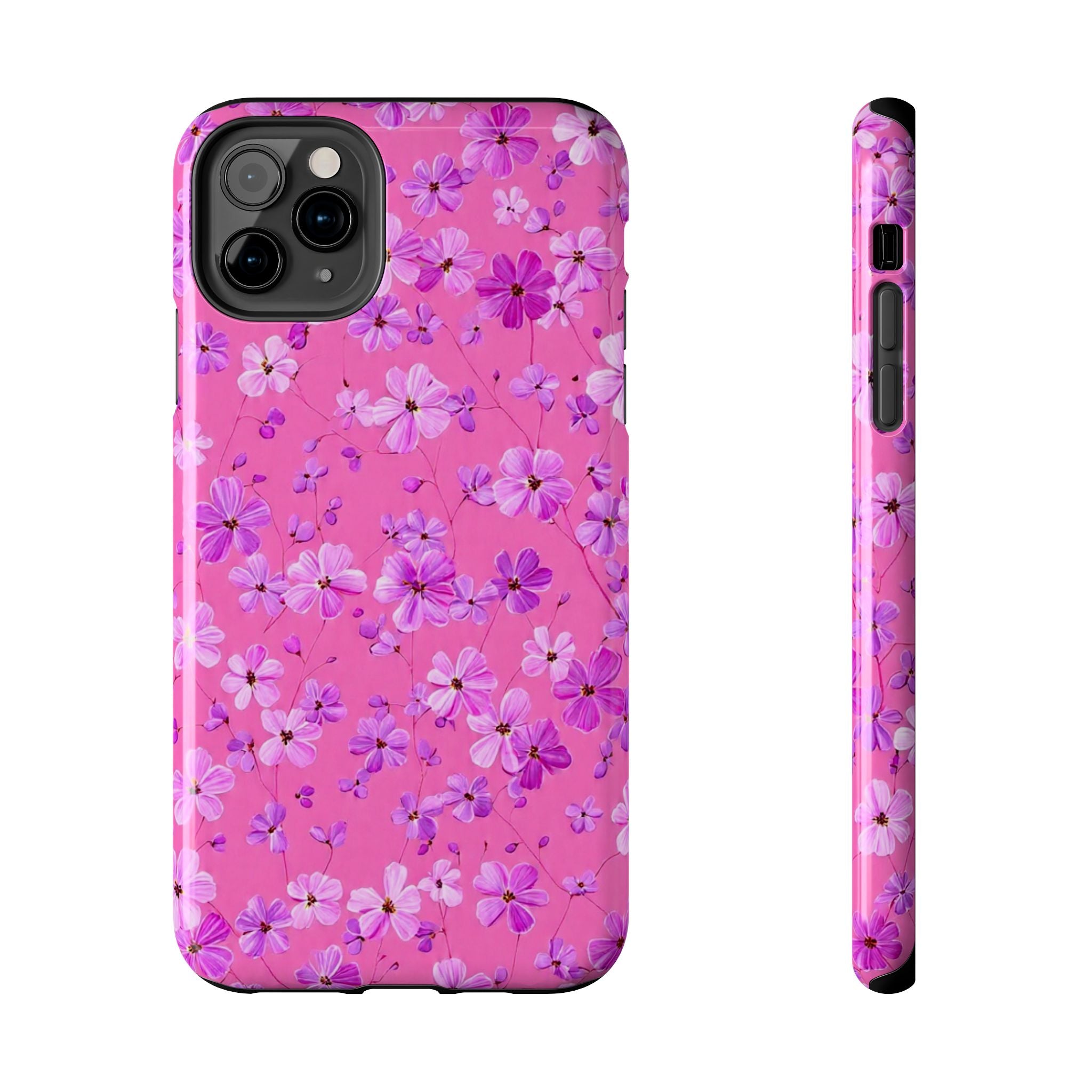 Pink Floral Tough Phone Case — Cute Purple Blossom Protective Cover