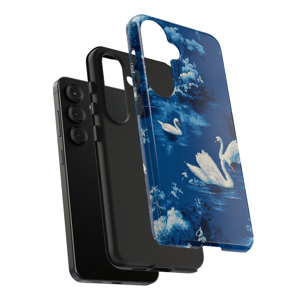 Swan Lake Tough Phone Case — Blue Vintage Swan Design, Durable Protective Cover
