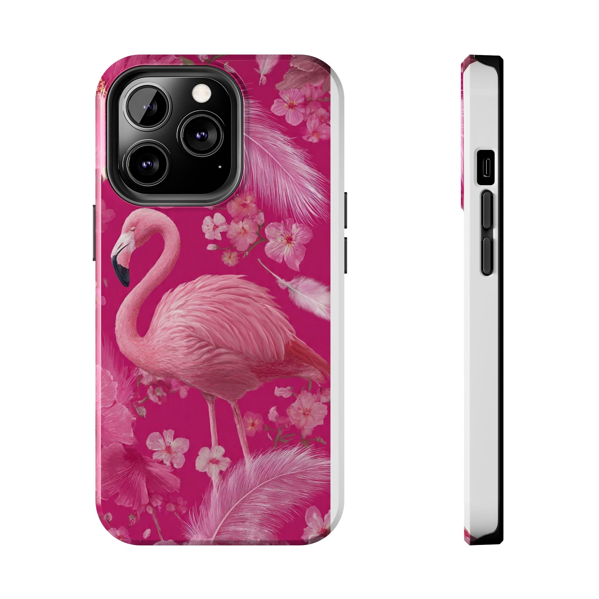 Flamingo Floral Tough Phone Case — Pink Tropical Feather Design