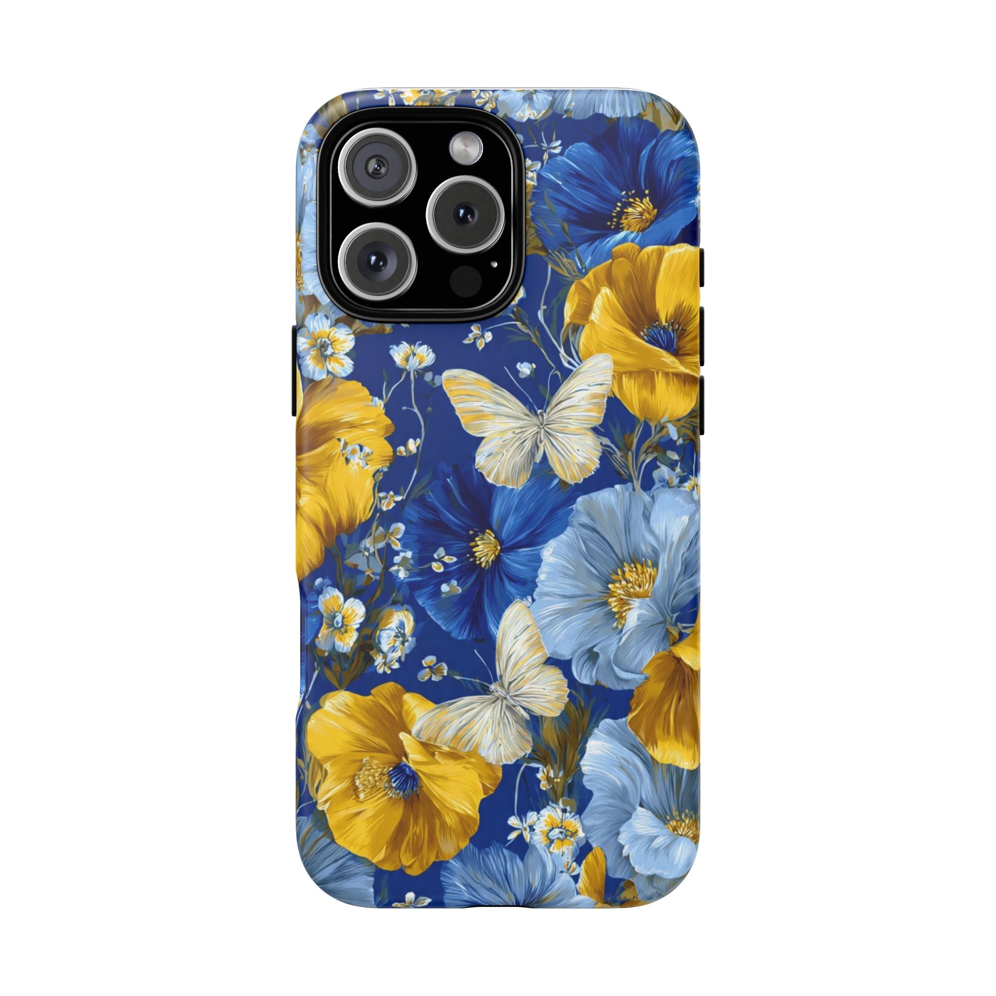 Floral Butterflies Phone Case — Blue & Yellow Tough Protective Cover