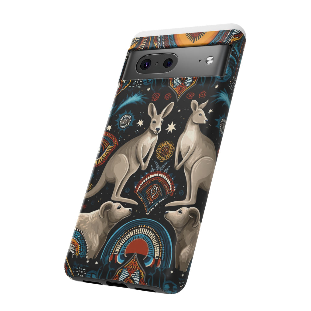 Kangaroo & Boomerang Tough Phone Case — Australian Wildlife Pattern