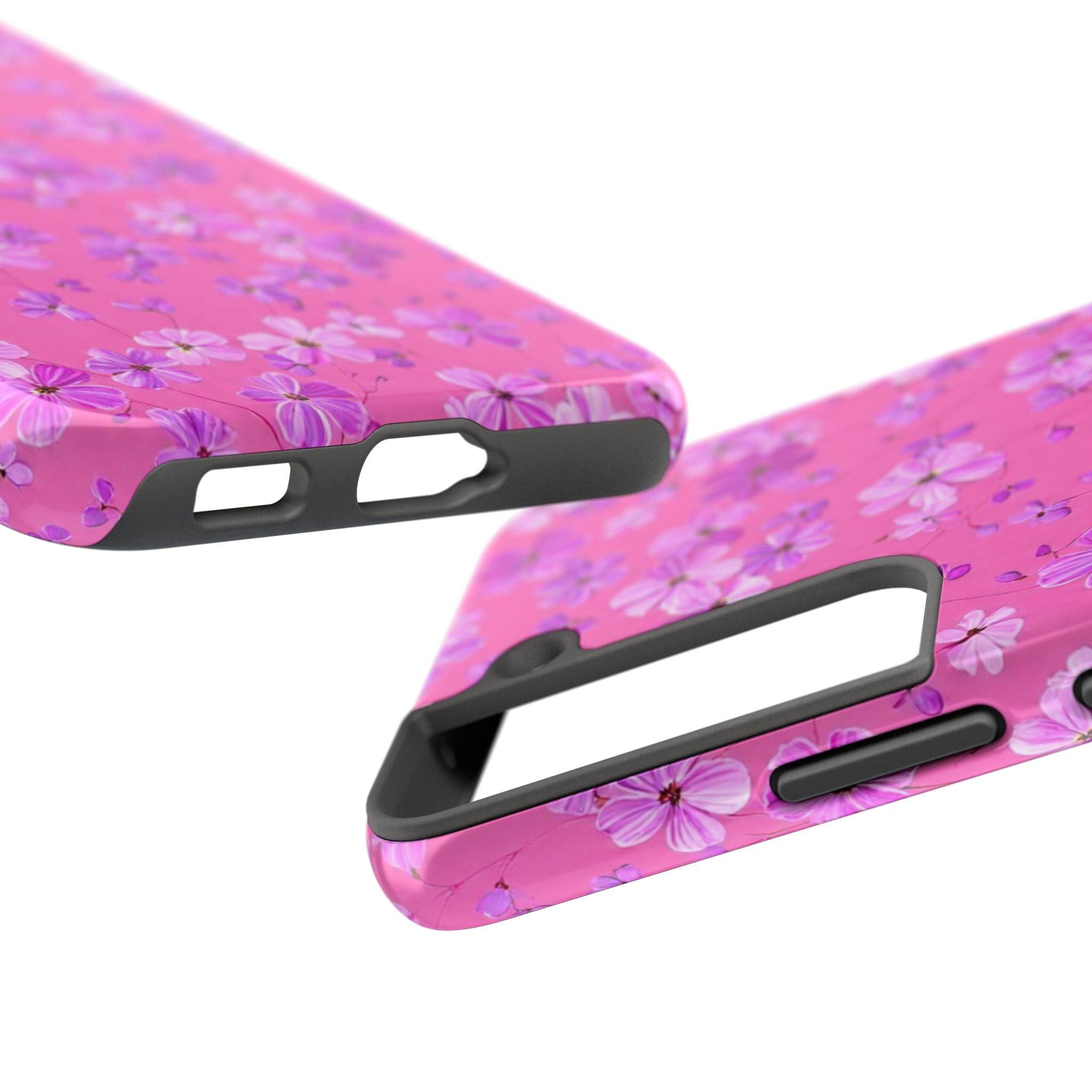 Pink Floral Tough Phone Case — Cute Purple Blossom Protective Cover