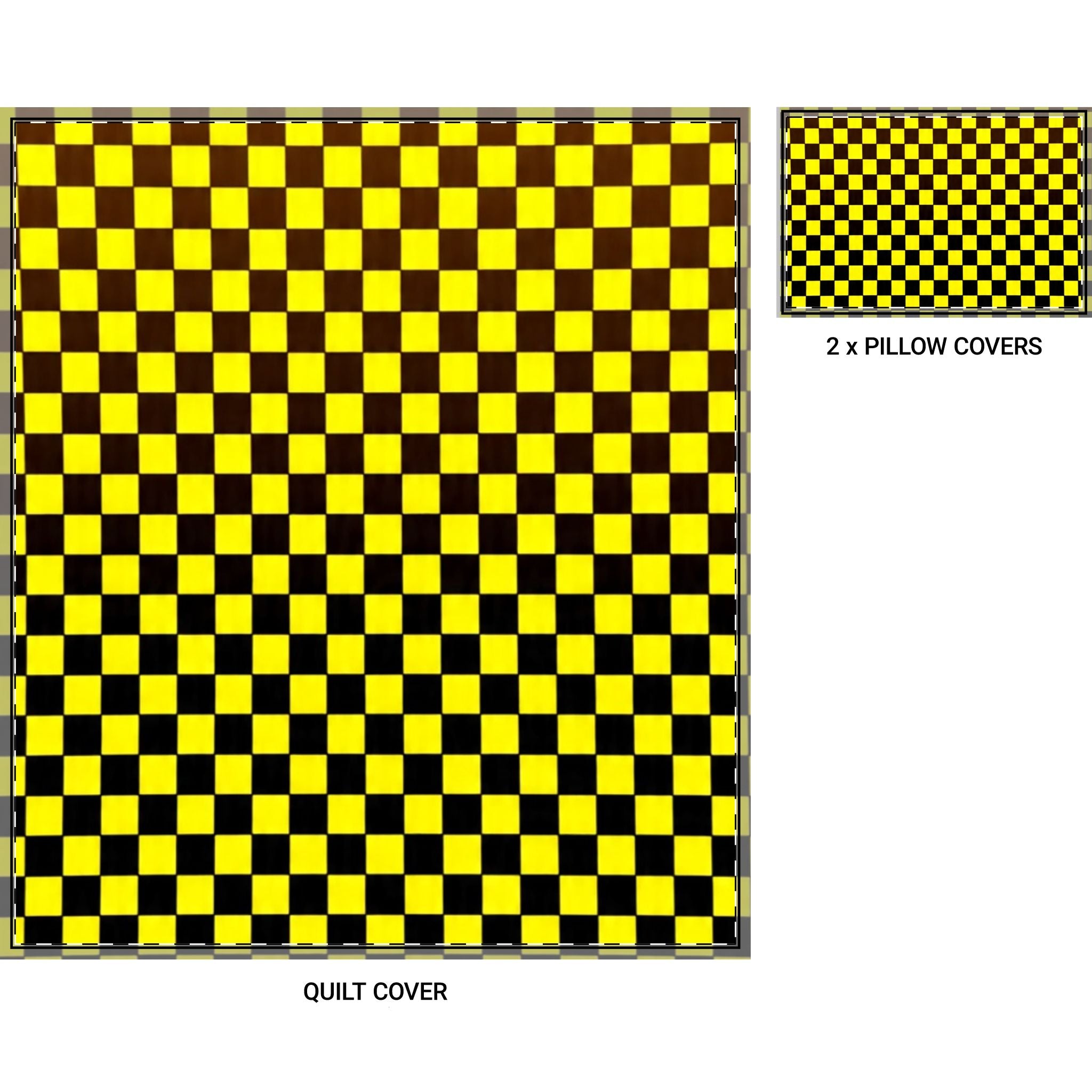 Yellow Black Checkerboard Quilt Cover Set — 3-Piece Duvet Cover & 2 Pillowcases