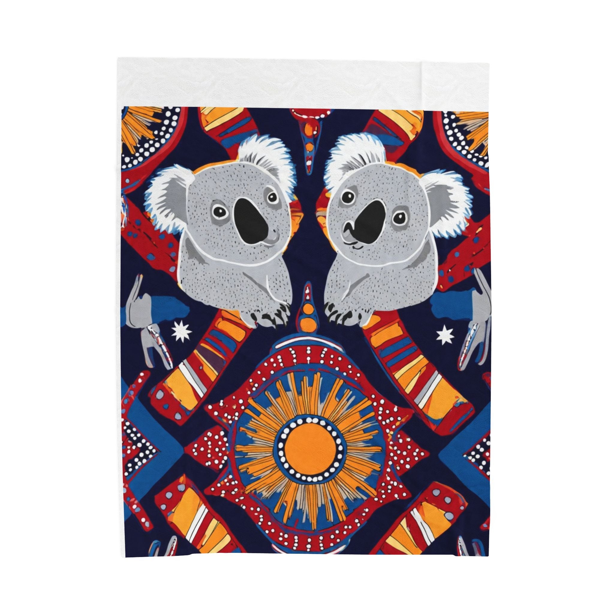 Koala & Sun Velveteen Plush Blanket — Australian Aboriginal Inspired Cozy Throw