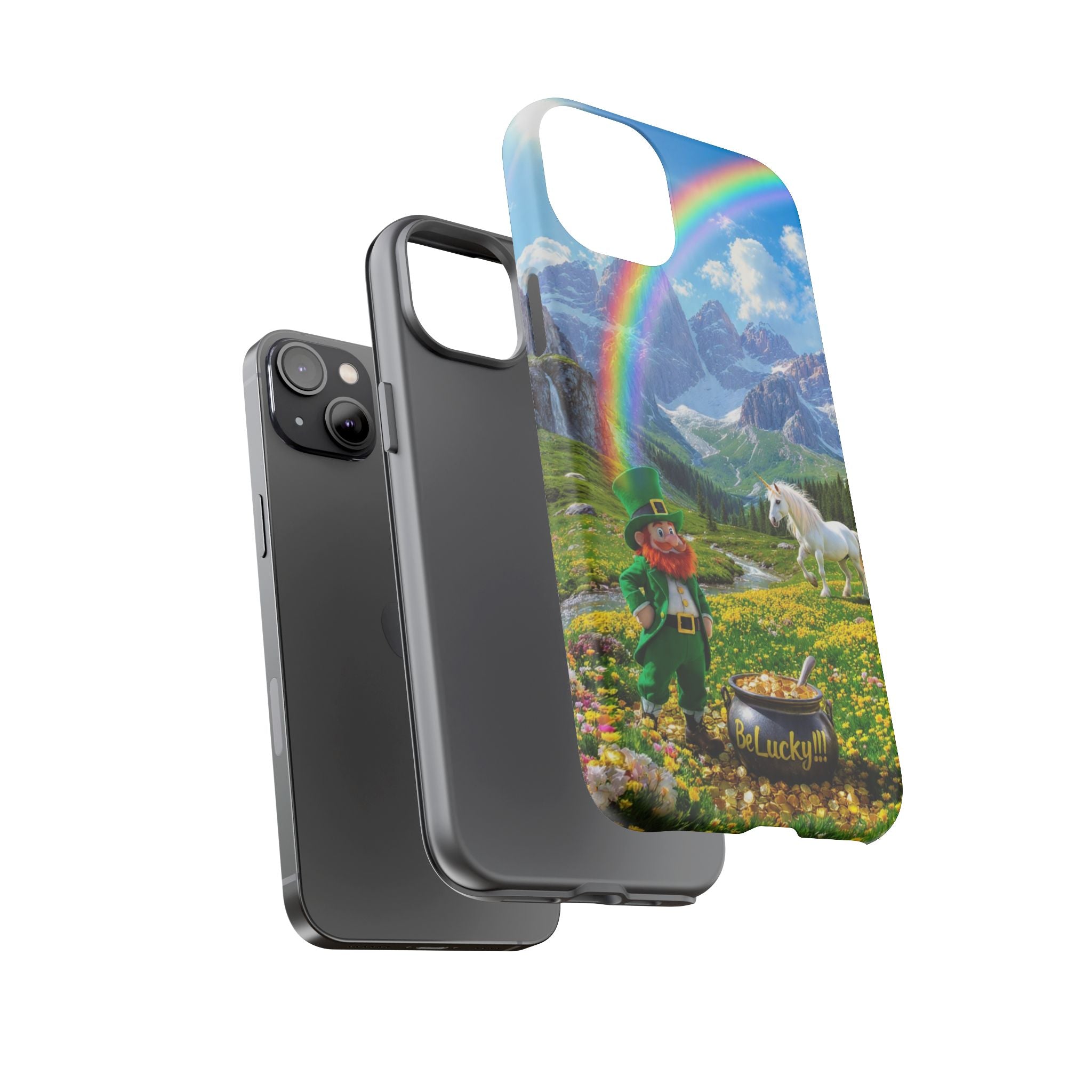 Lucky Leprechaun & Unicorn Phone Case — Rainbow Pot of Gold Protective Cover