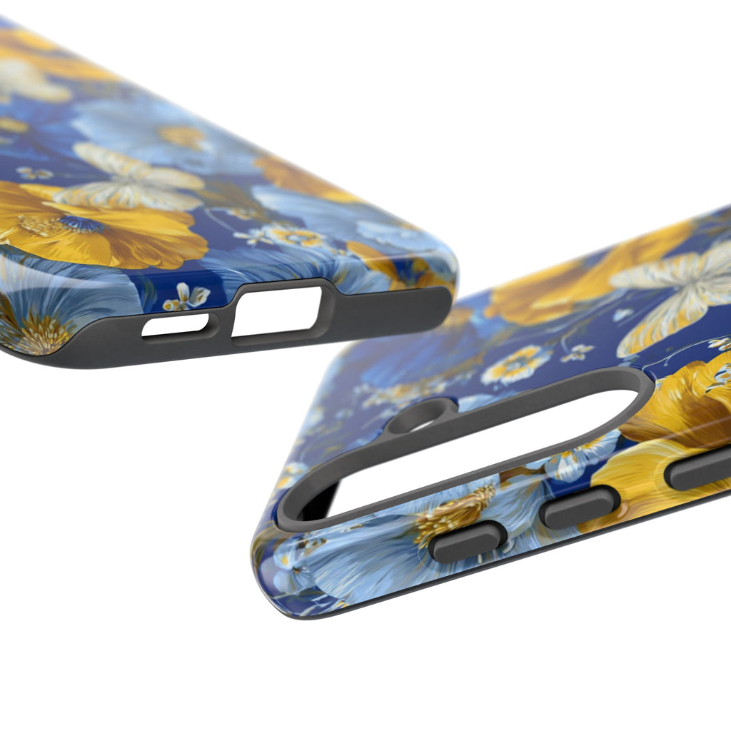 Floral Butterflies Phone Case — Blue & Yellow Tough Protective Cover