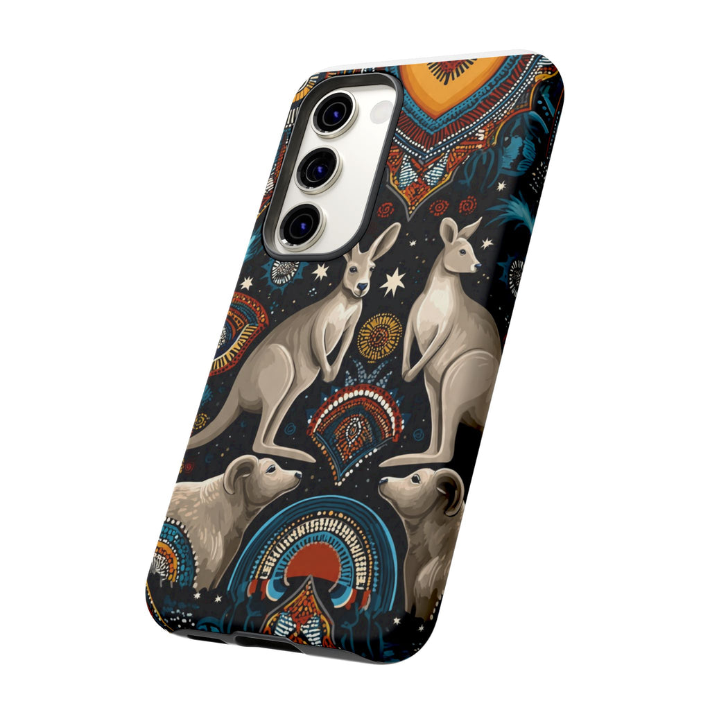 Kangaroo & Boomerang Tough Phone Case — Australian Wildlife Pattern