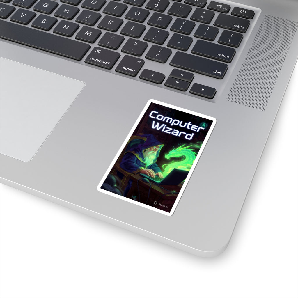 Computer Wizard Sticker — Fantasy Mage Laptop Kiss-Cut Sticker