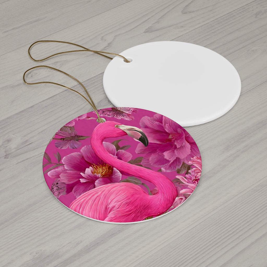 Pink Flamingo Ceramic Ornament — Star-Shaped Holiday Decoration