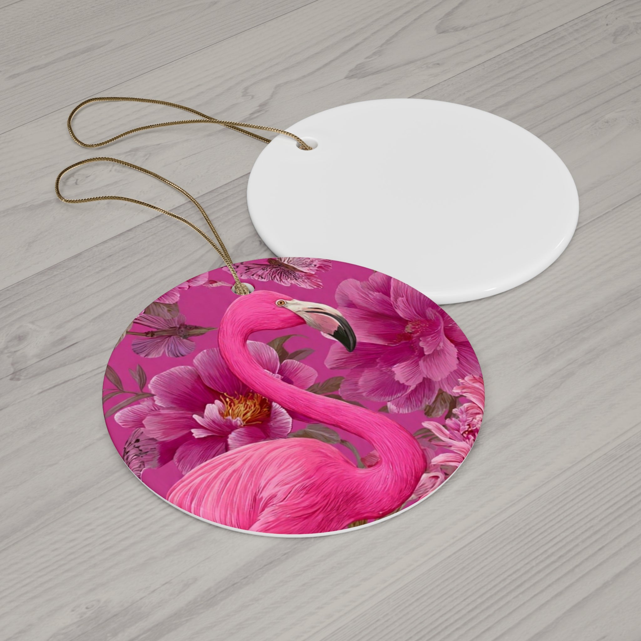 Pink Flamingo Ceramic Ornament — Star-Shaped Holiday Decoration