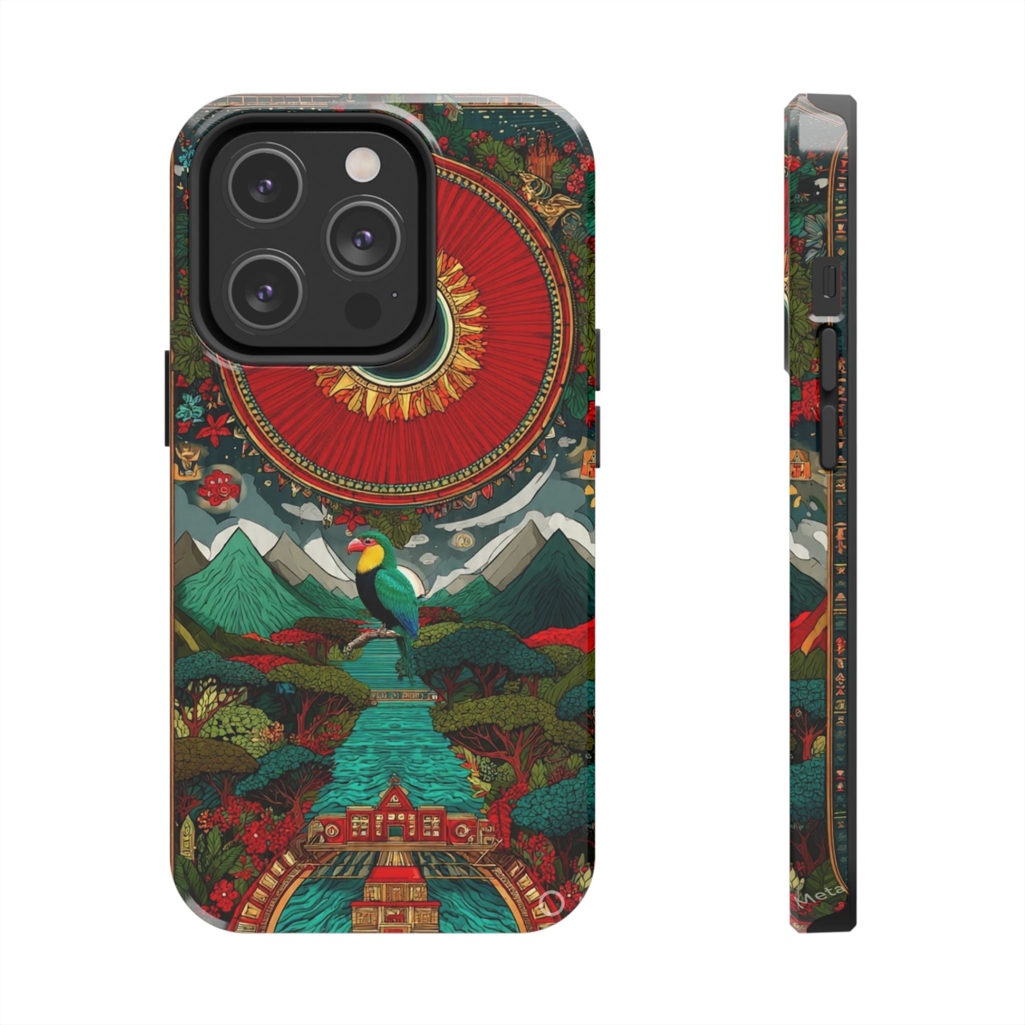 Tough Phone Case — Vibrant Tropical Mountain Bird Design