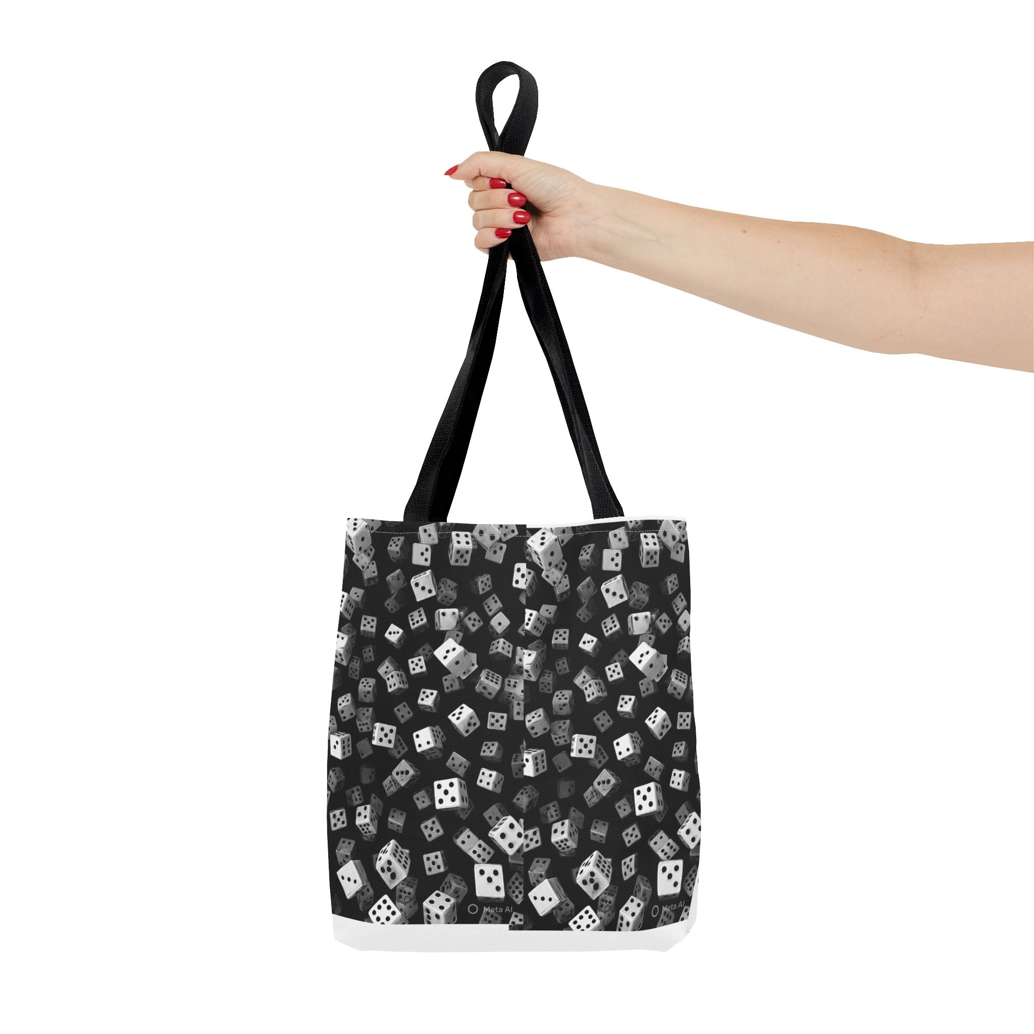 Dice Pattern Tote Bag — Black & White Gaming Dice All-Over Print