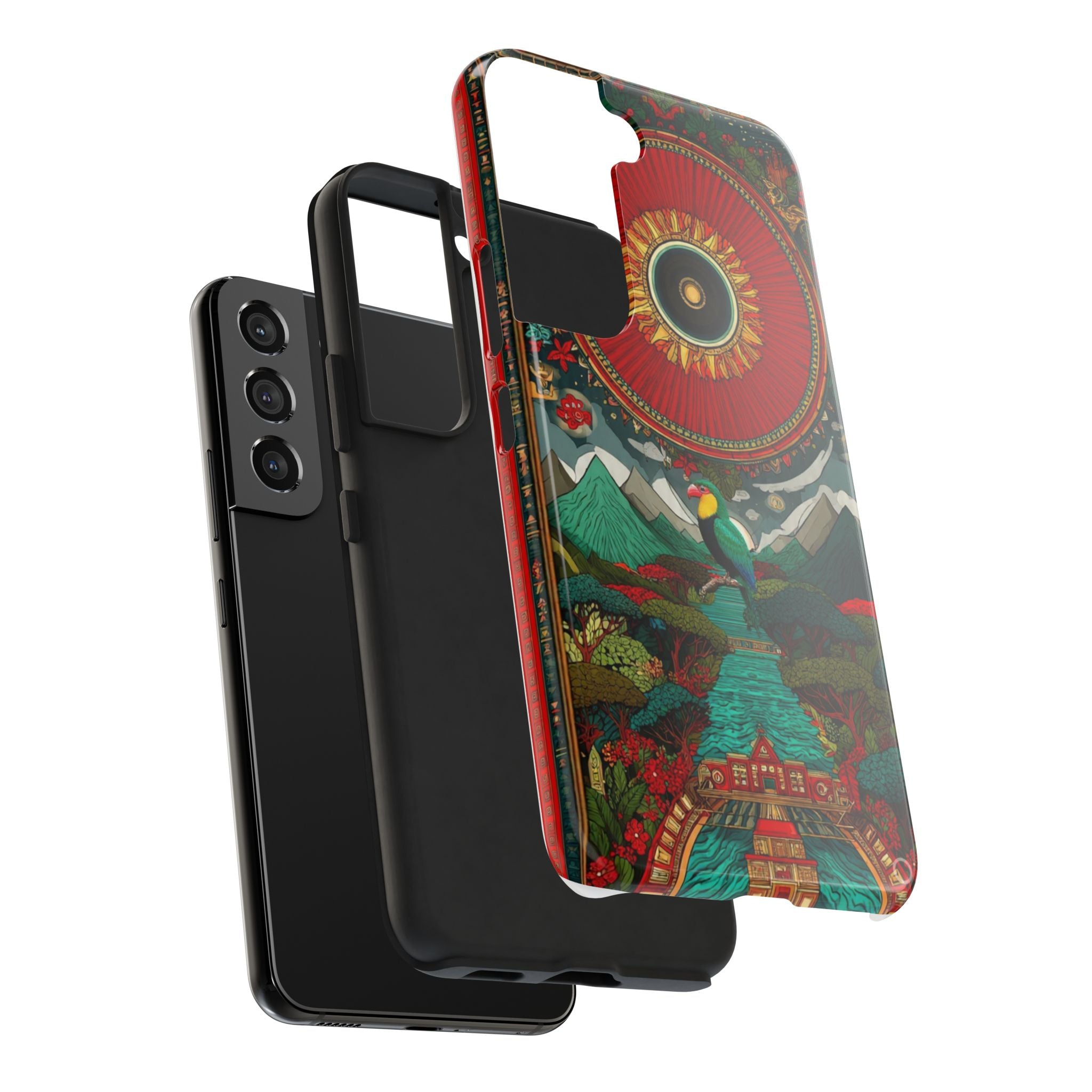 Tough Phone Case — Vibrant Tropical Mountain Bird Design