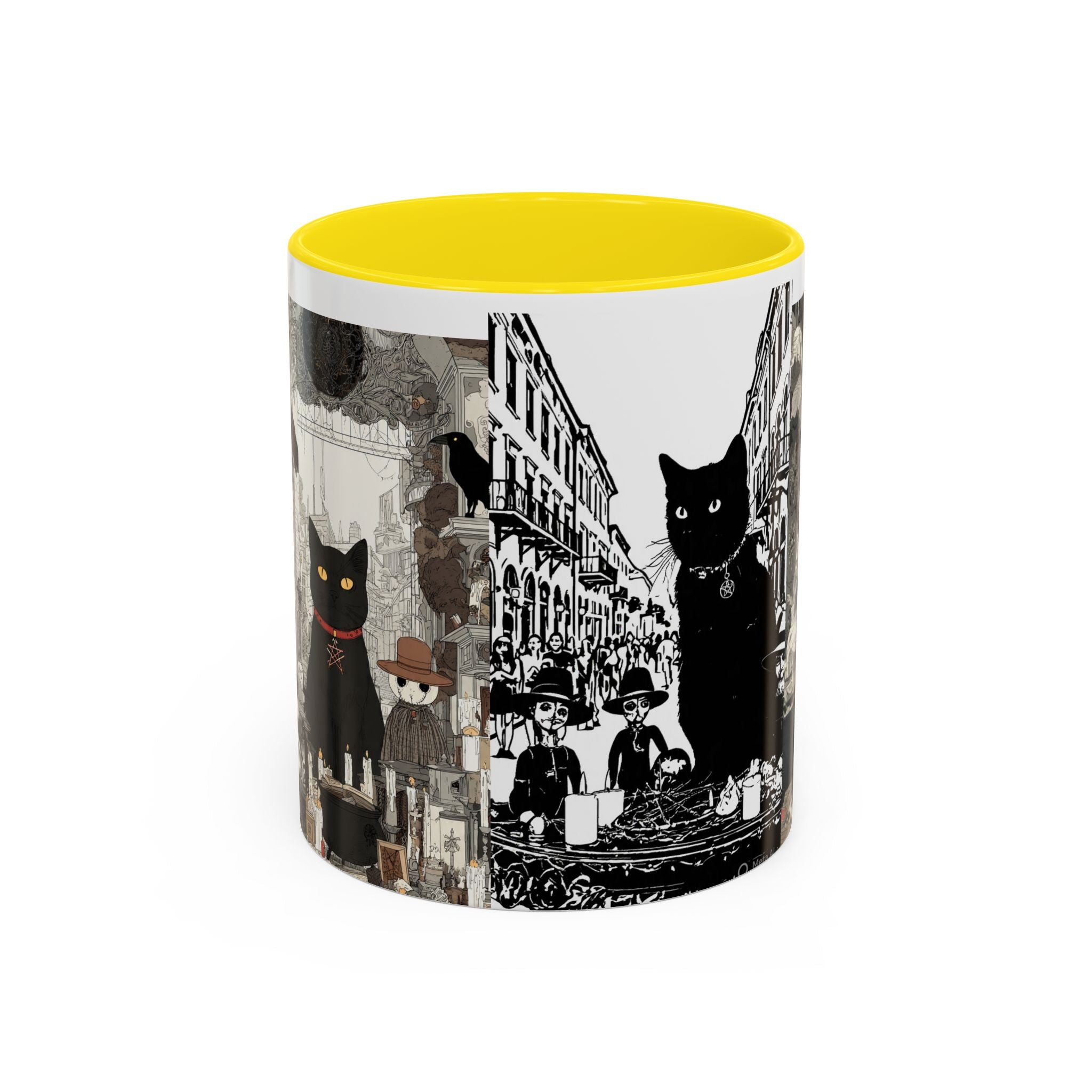 Black Cat Vintage Street Art Coffee Mug — 11/15oz Accent Ceramic
