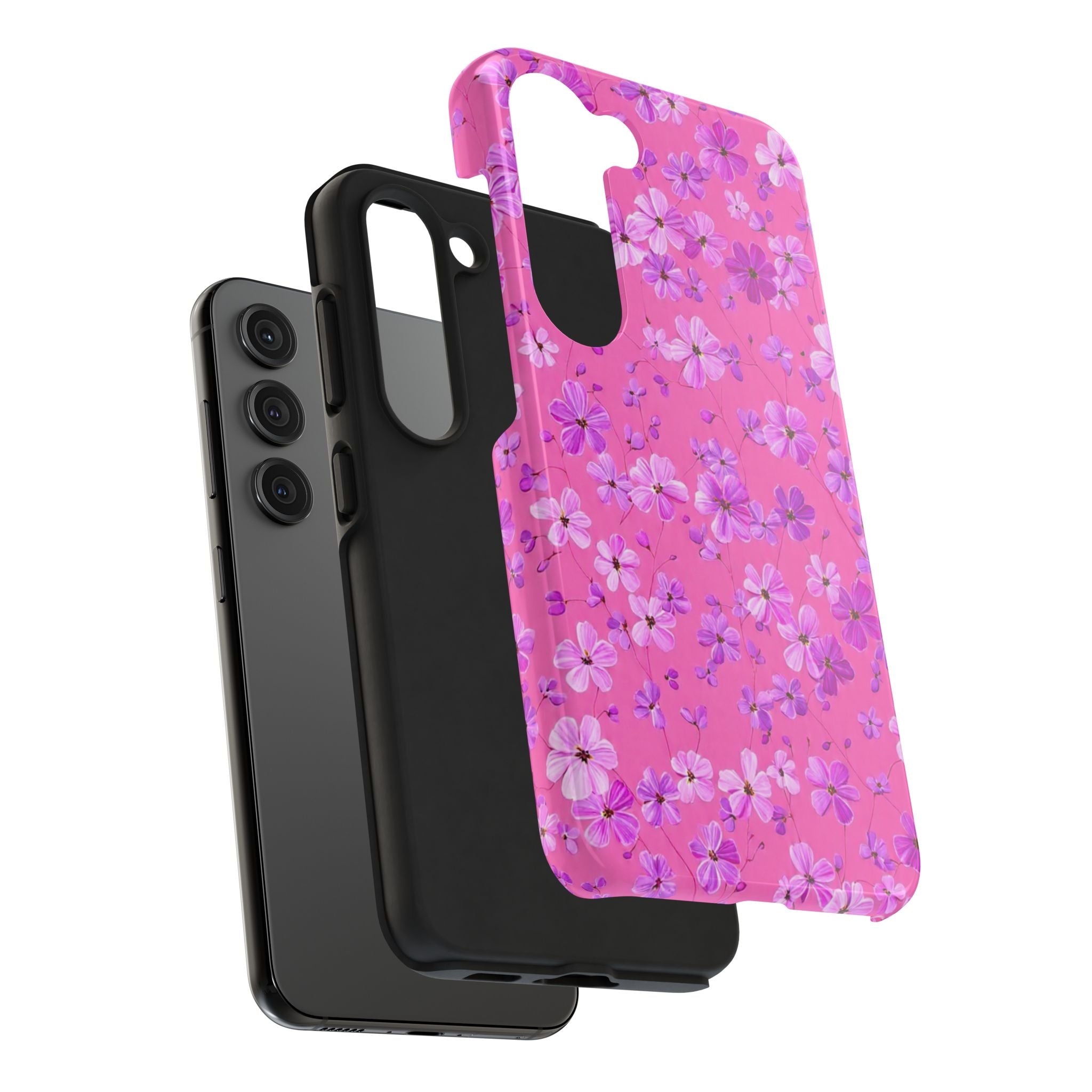 Pink Floral Tough Phone Case — Cute Purple Blossom Protective Cover