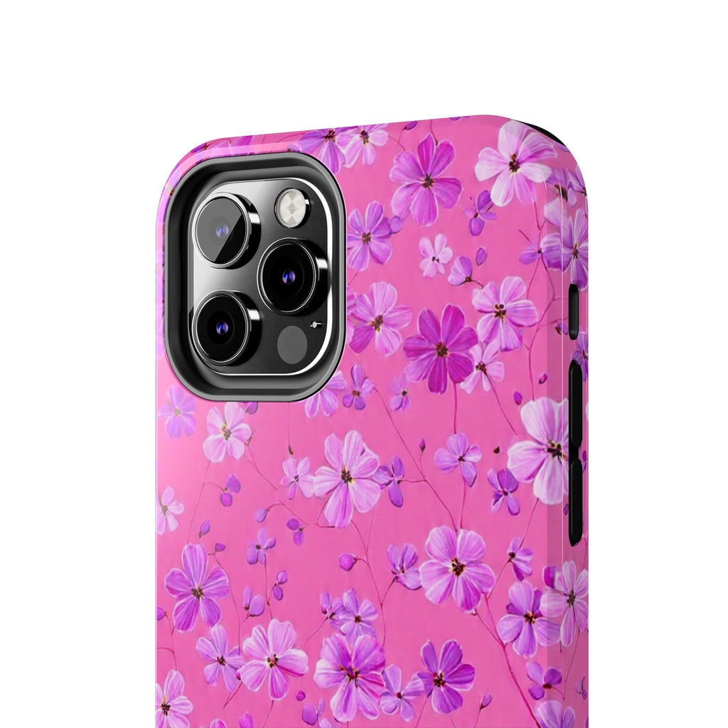 Pink Floral Tough Phone Case — Cute Purple Blossom Protective Cover