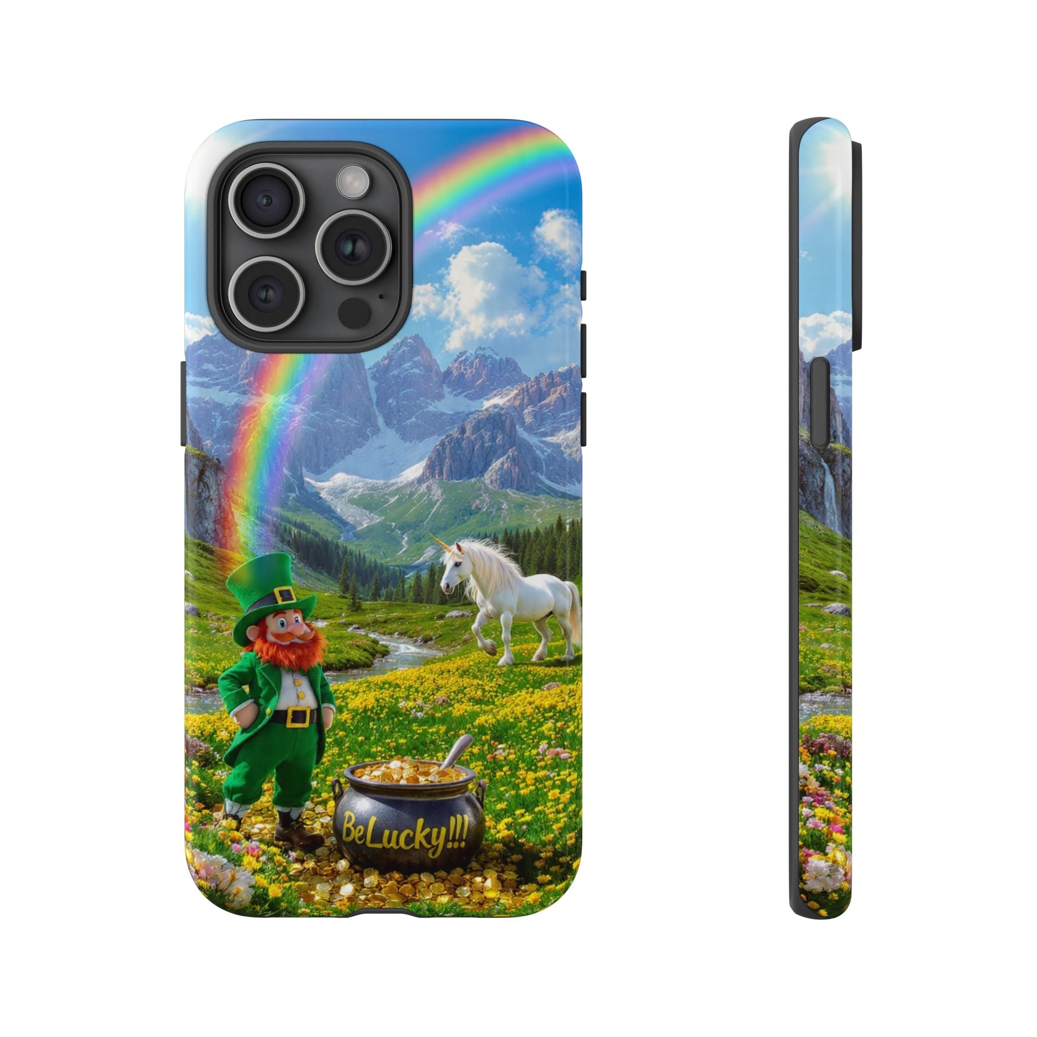 Lucky Leprechaun & Unicorn Phone Case — Rainbow Pot of Gold Protective Cover