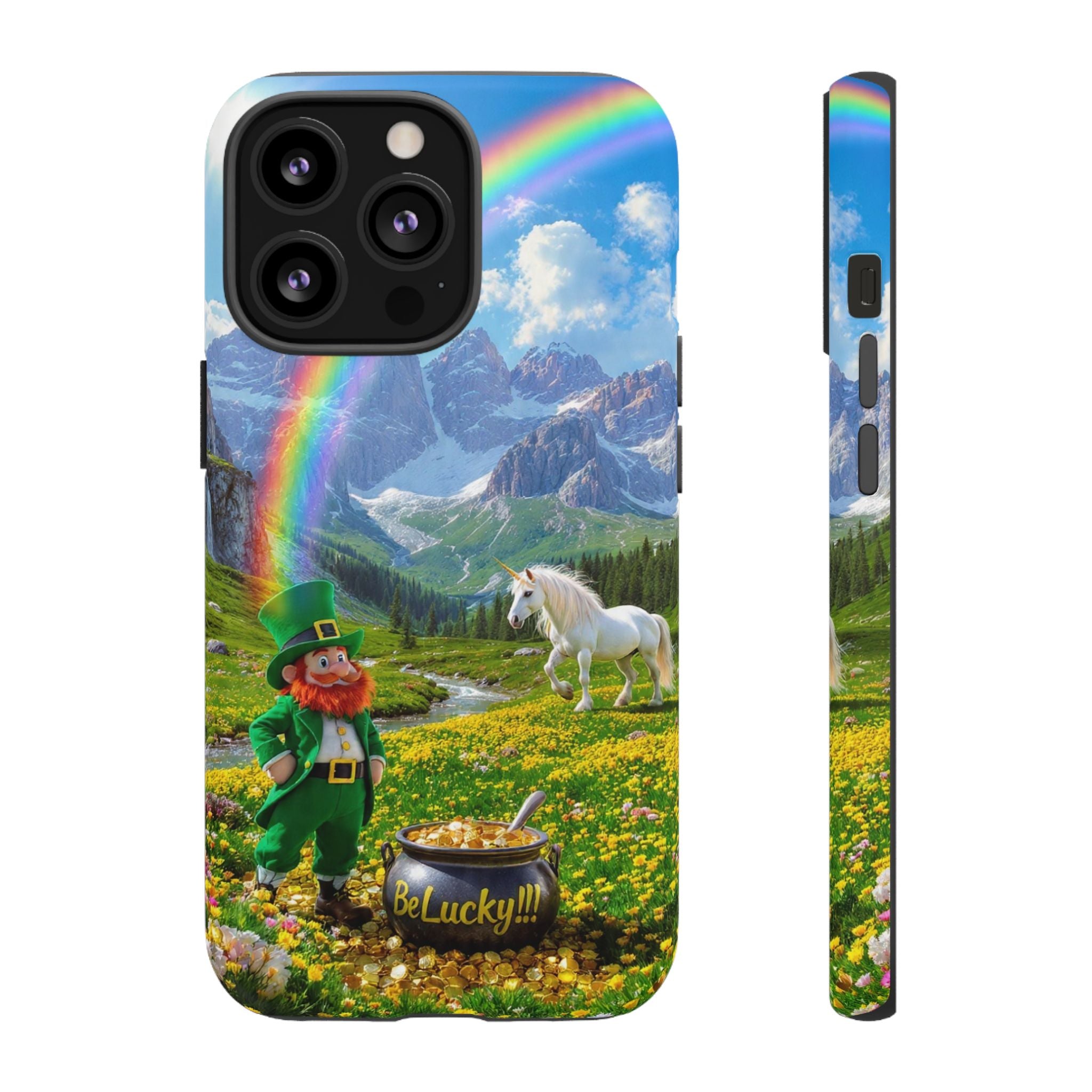 Lucky Leprechaun & Unicorn Phone Case — Rainbow Pot of Gold Protective Cover