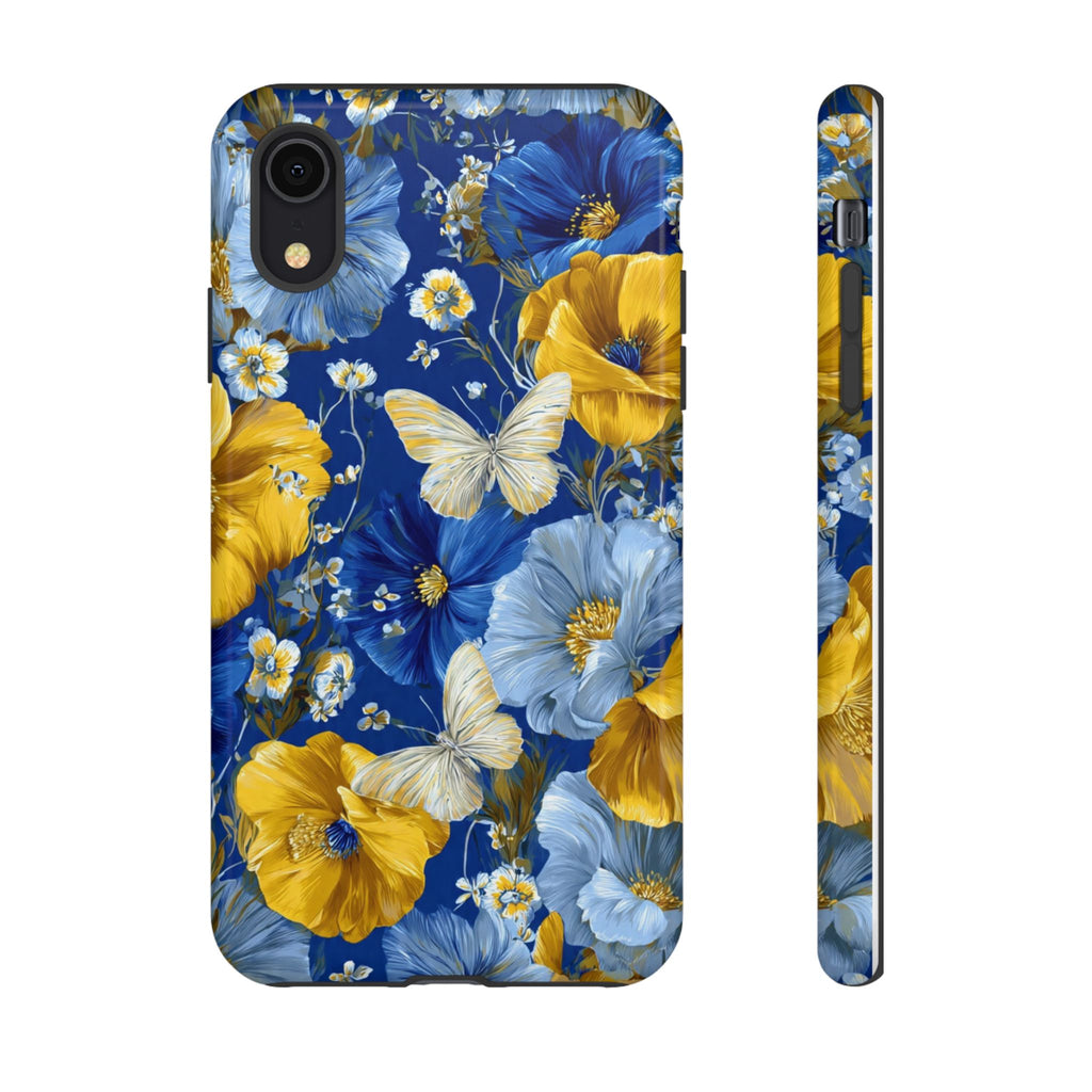 Floral Butterflies Phone Case — Blue & Yellow Tough Protective Cover