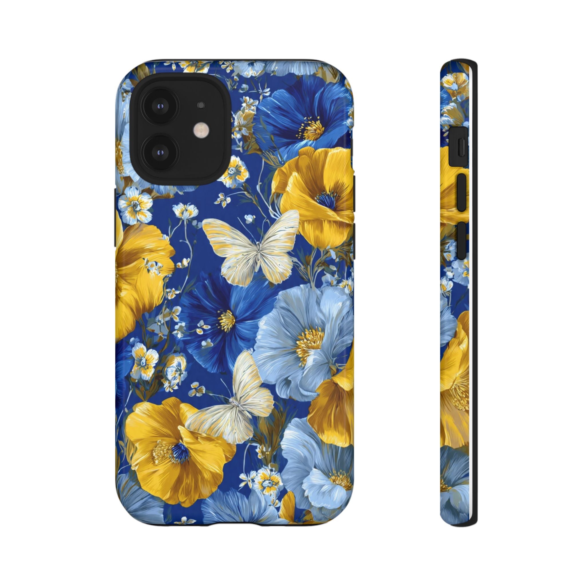 Floral Butterflies Phone Case — Blue & Yellow Tough Protective Cover