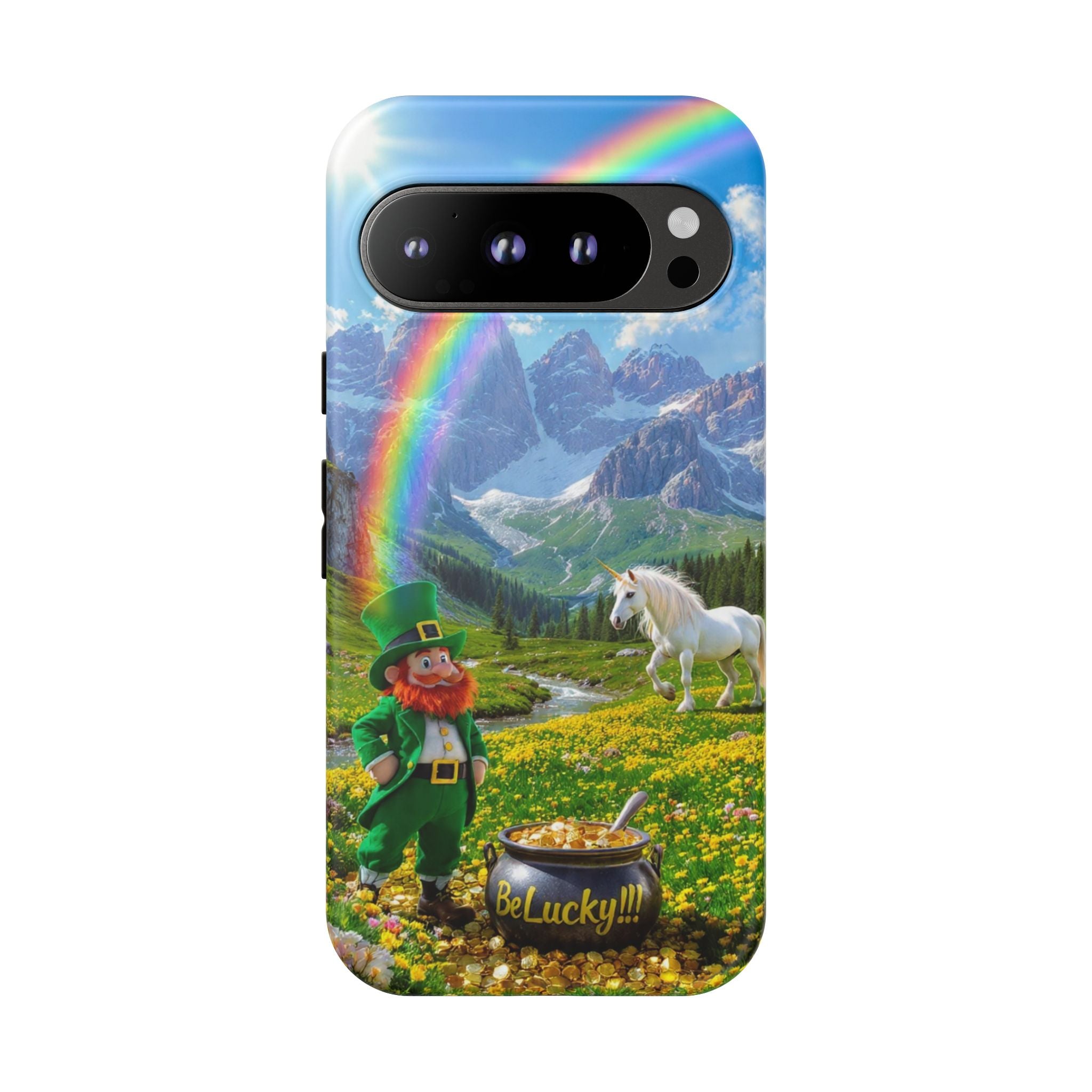 Lucky Leprechaun & Unicorn Phone Case — Rainbow Pot of Gold Protective Cover