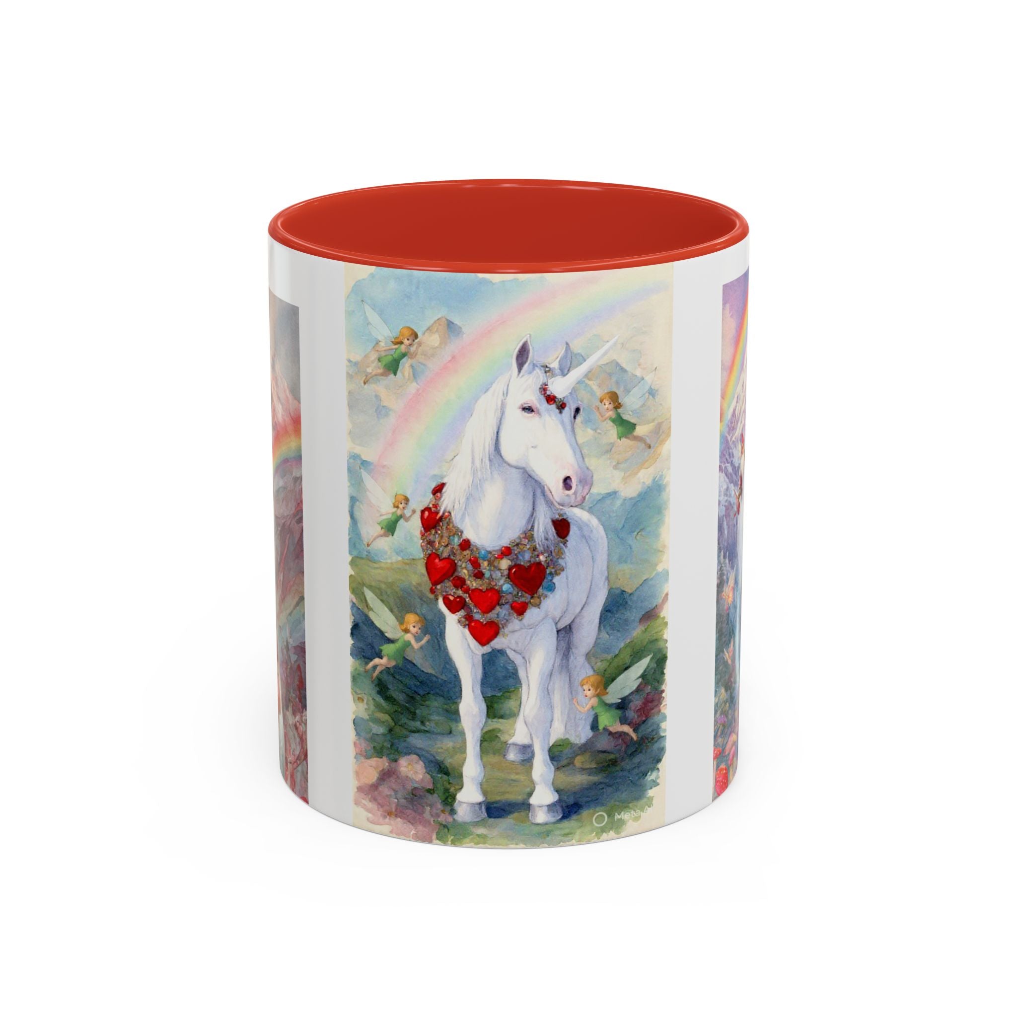 Unicorn Heart Rainbow Accent Coffee Mug — Magical White Unicorn with Heart Garland (11/15oz)
