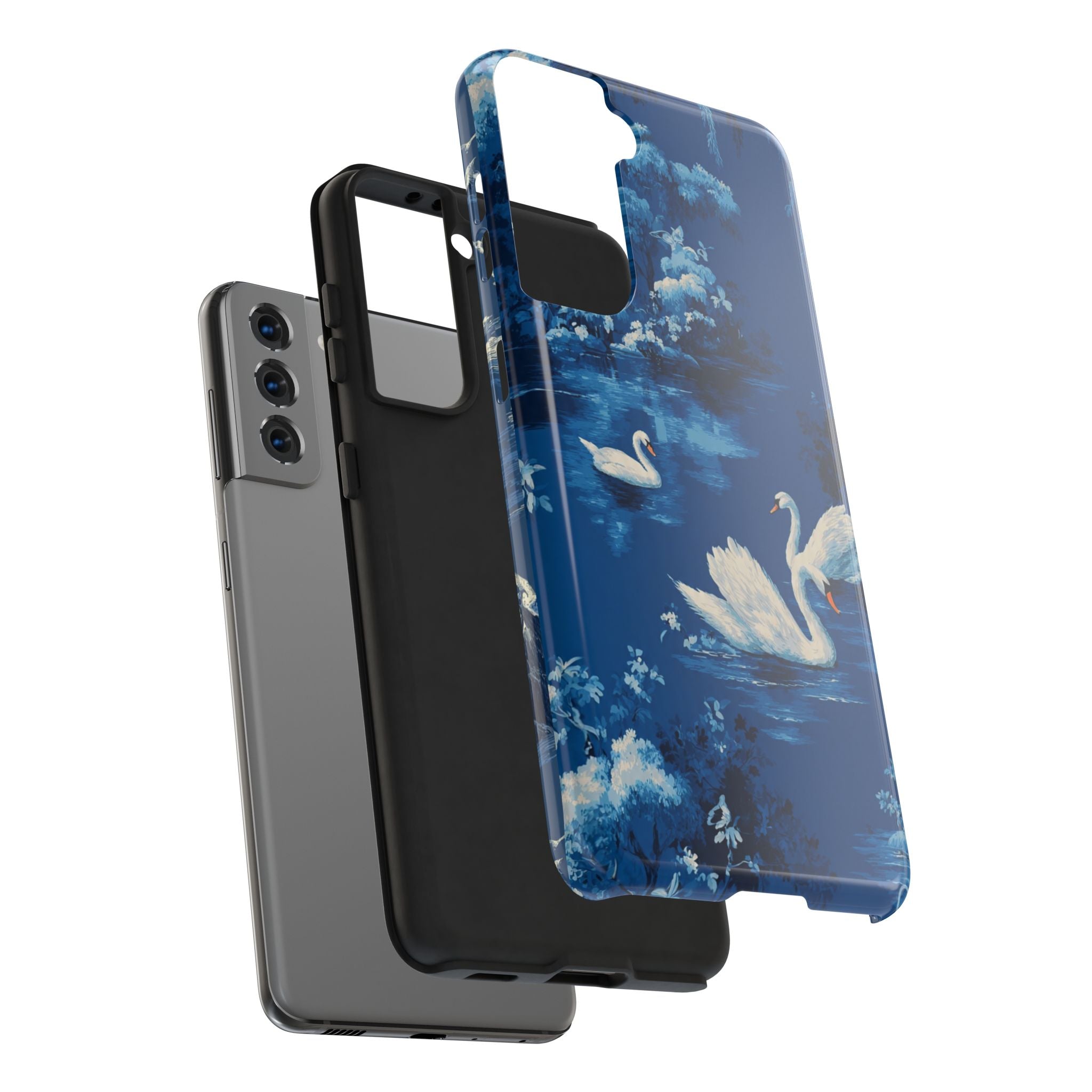 Swan Lake Tough Phone Case — Blue Vintage Swan Design, Durable Protective Cover