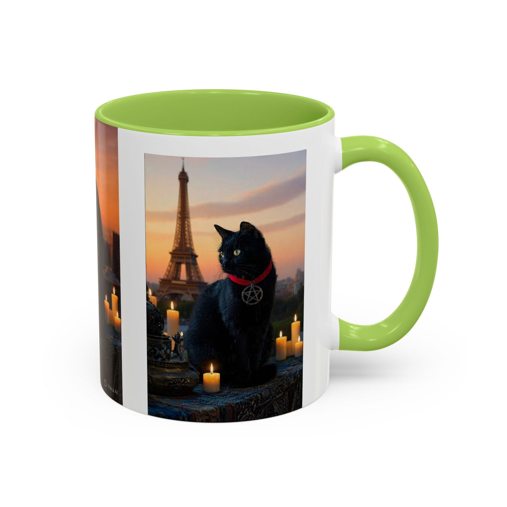 Black Cat Altar Coffee Mug — Gothic Cat with Pentagram, Candlelit Sunset Scene (11/15oz)
