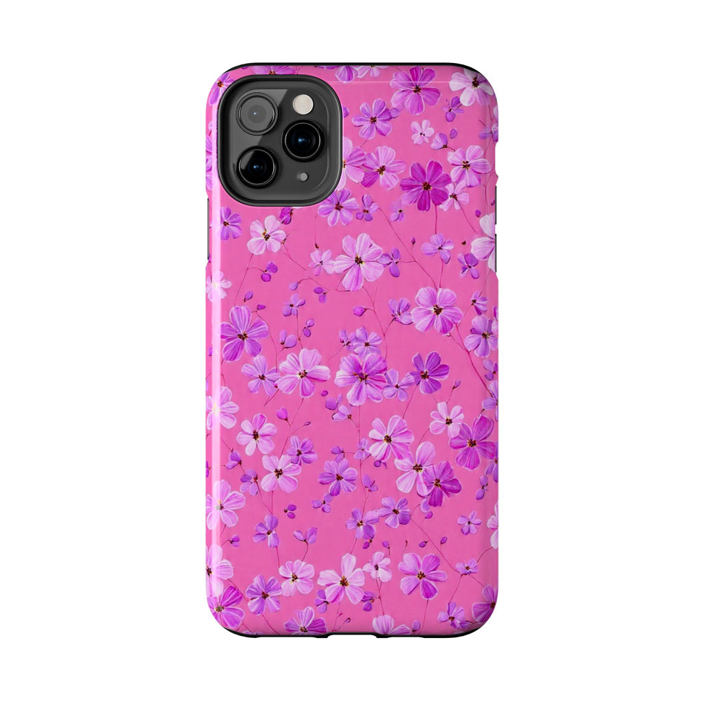 Pink Floral Tough Phone Case — Cute Purple Blossom Protective Cover
