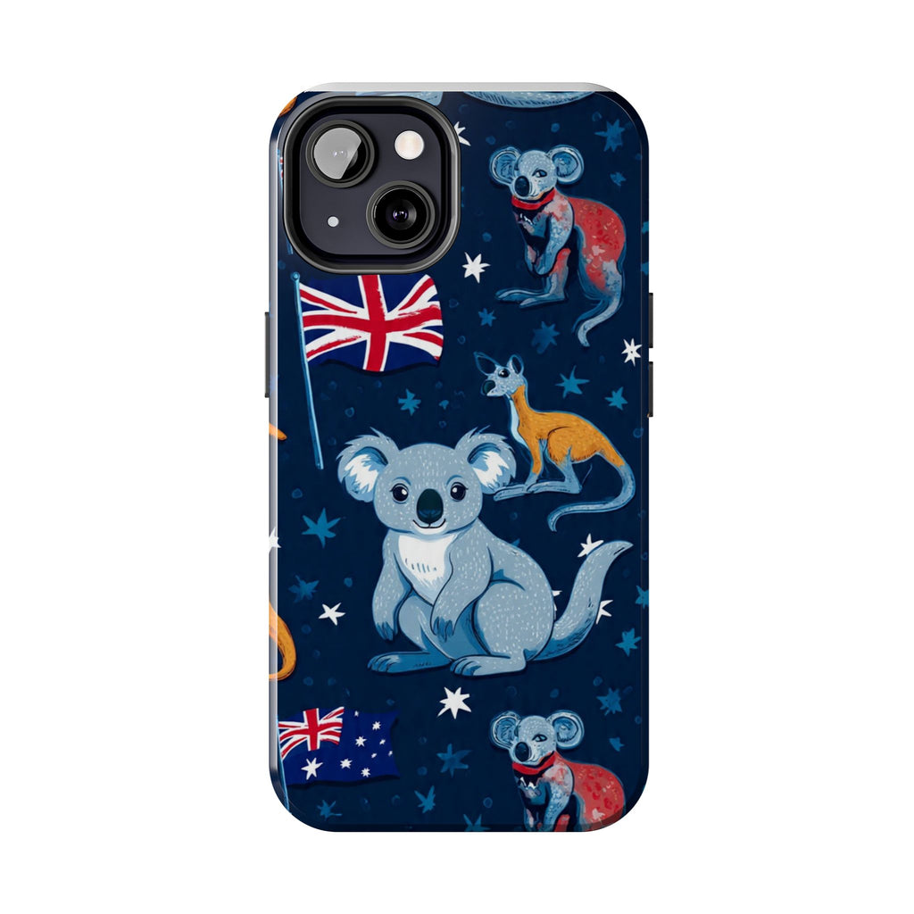Australian Wildlife Tough Phone Case — Koala & Kangaroo Flag Design