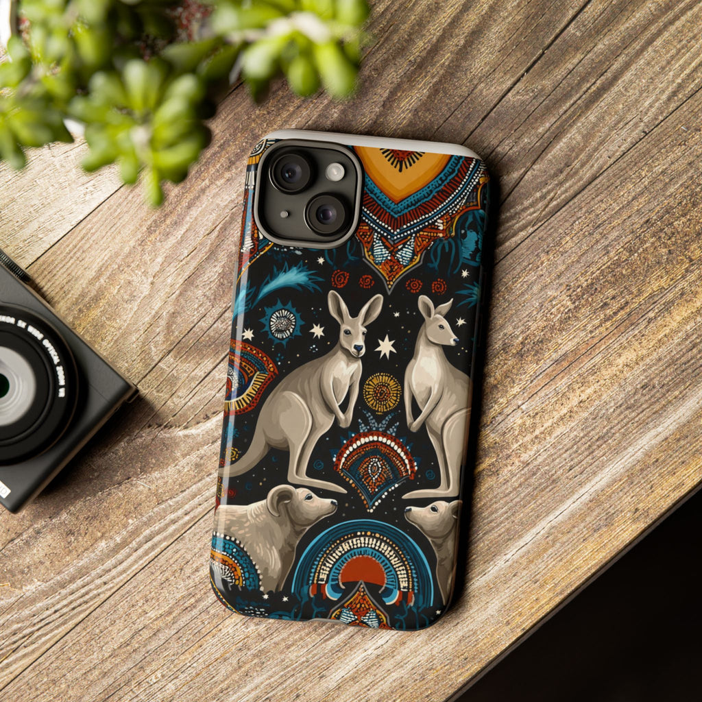 Kangaroo & Boomerang Tough Phone Case — Australian Wildlife Pattern