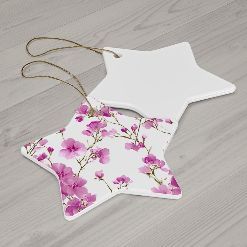 Pink Floral Ceramic Ornament — Star Shape Easter & Mother's Day Keepsake