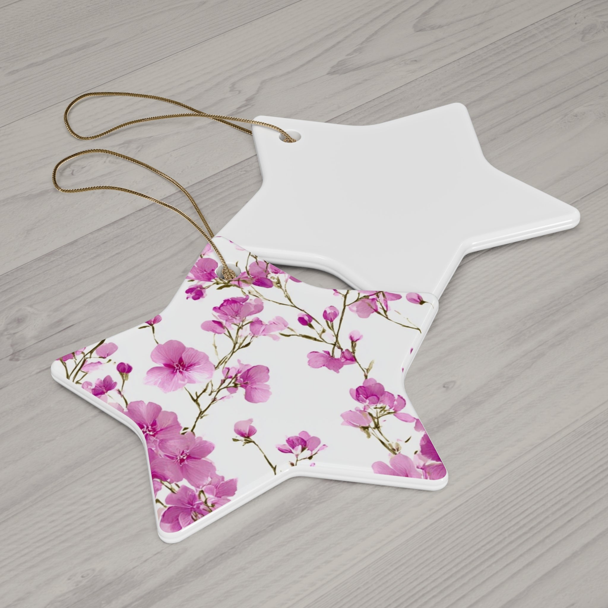 Pink Floral Ceramic Ornament — Star Shape Easter & Mother's Day Keepsake