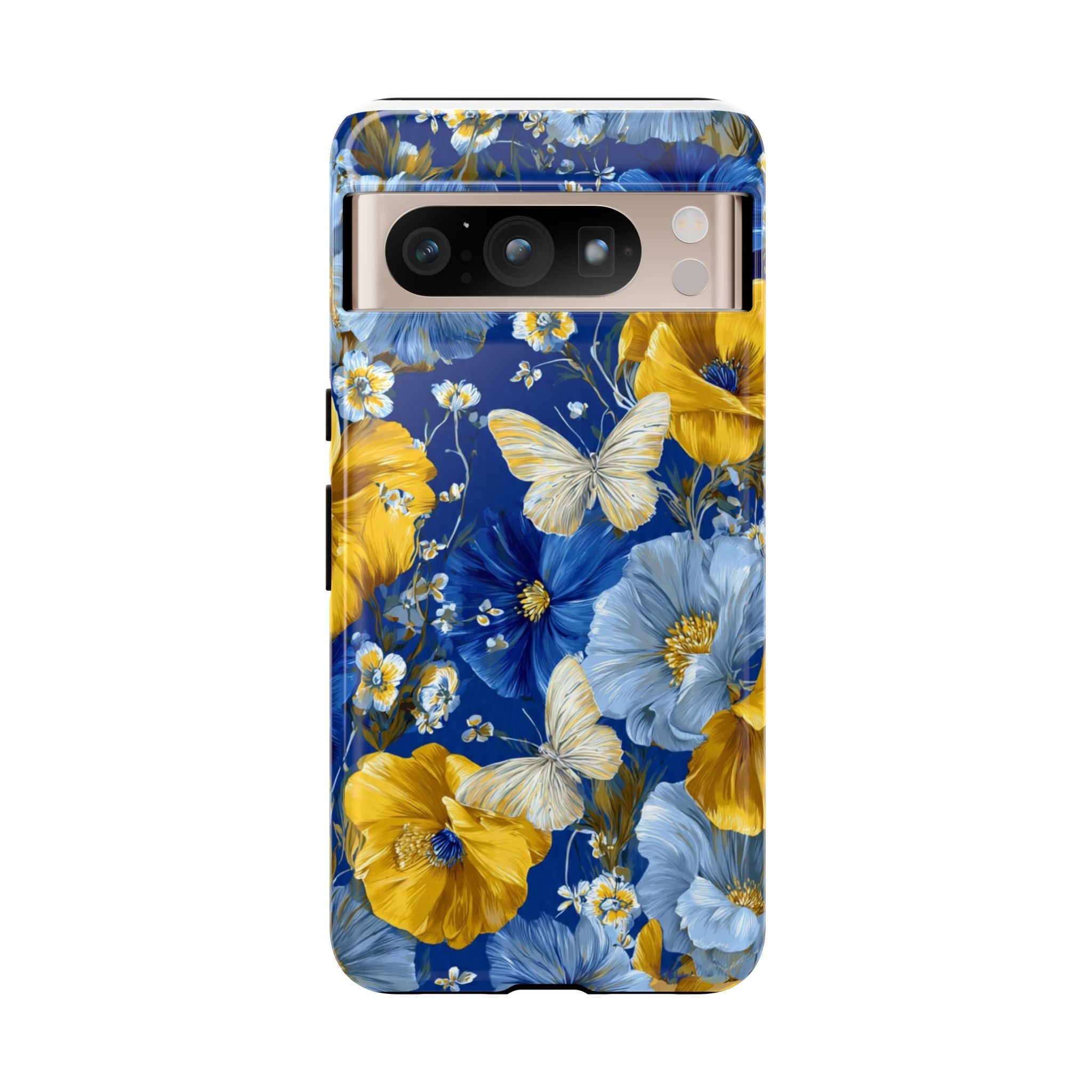 Floral Butterflies Phone Case — Blue & Yellow Tough Protective Cover