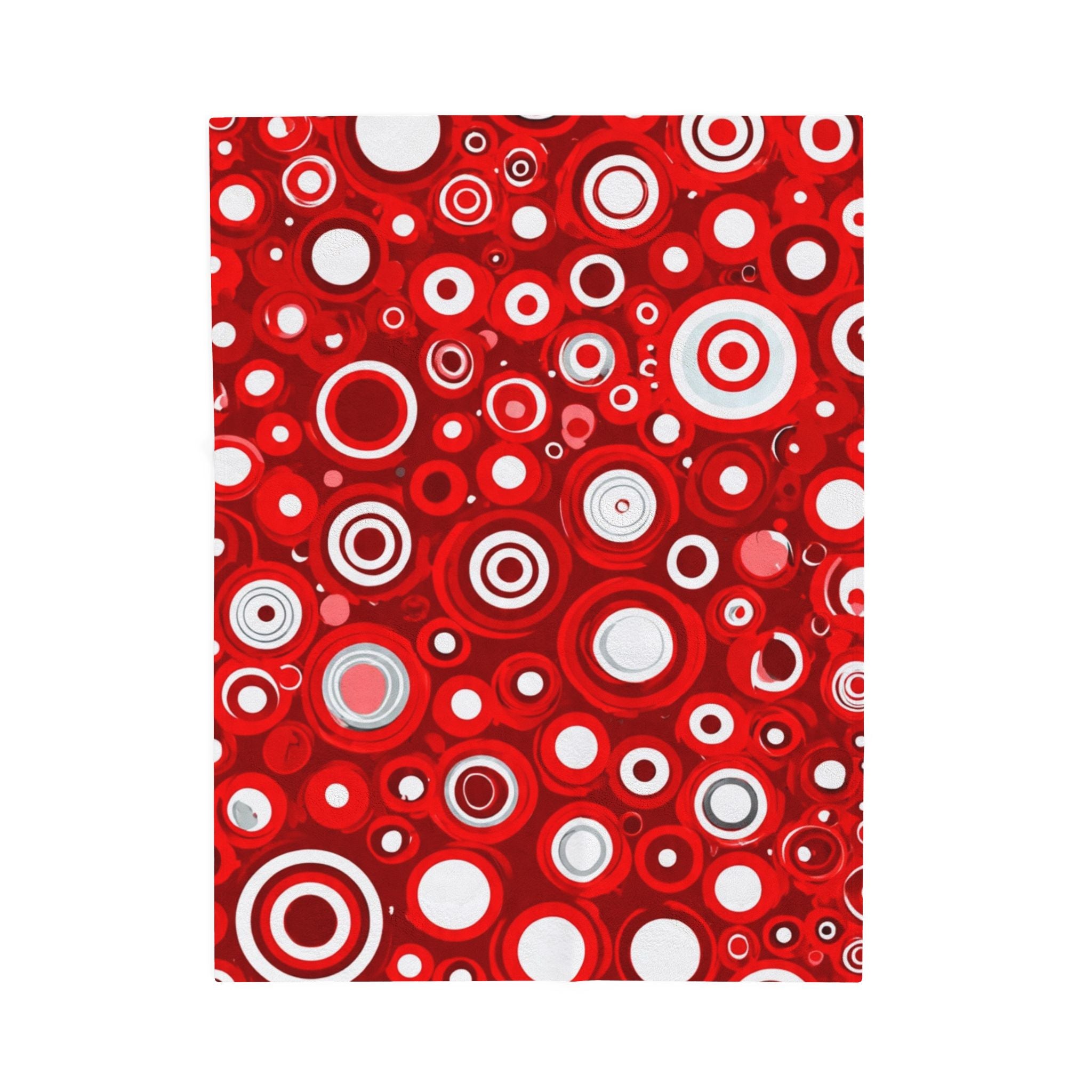Red Retro Circles Velveteen Plush Blanket — Cozy Mid-Century Modern Throw