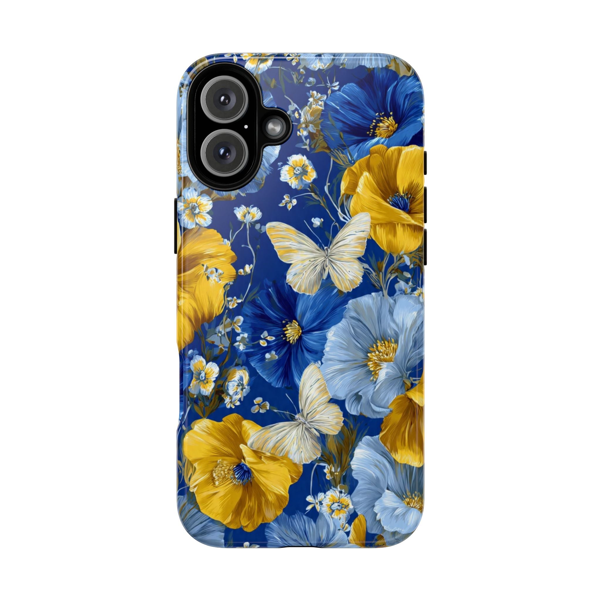 Floral Butterflies Phone Case — Blue & Yellow Tough Protective Cover