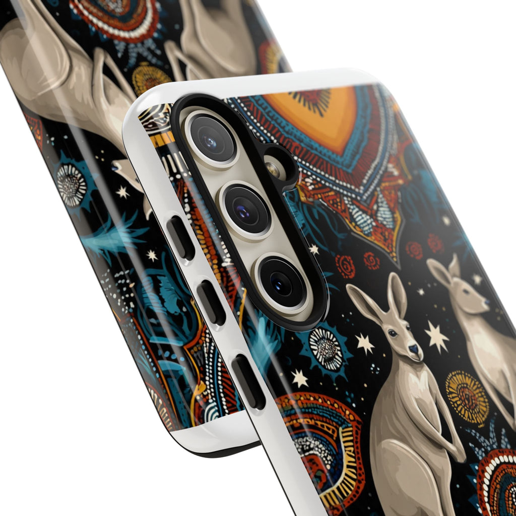 Kangaroo & Boomerang Tough Phone Case — Australian Wildlife Pattern