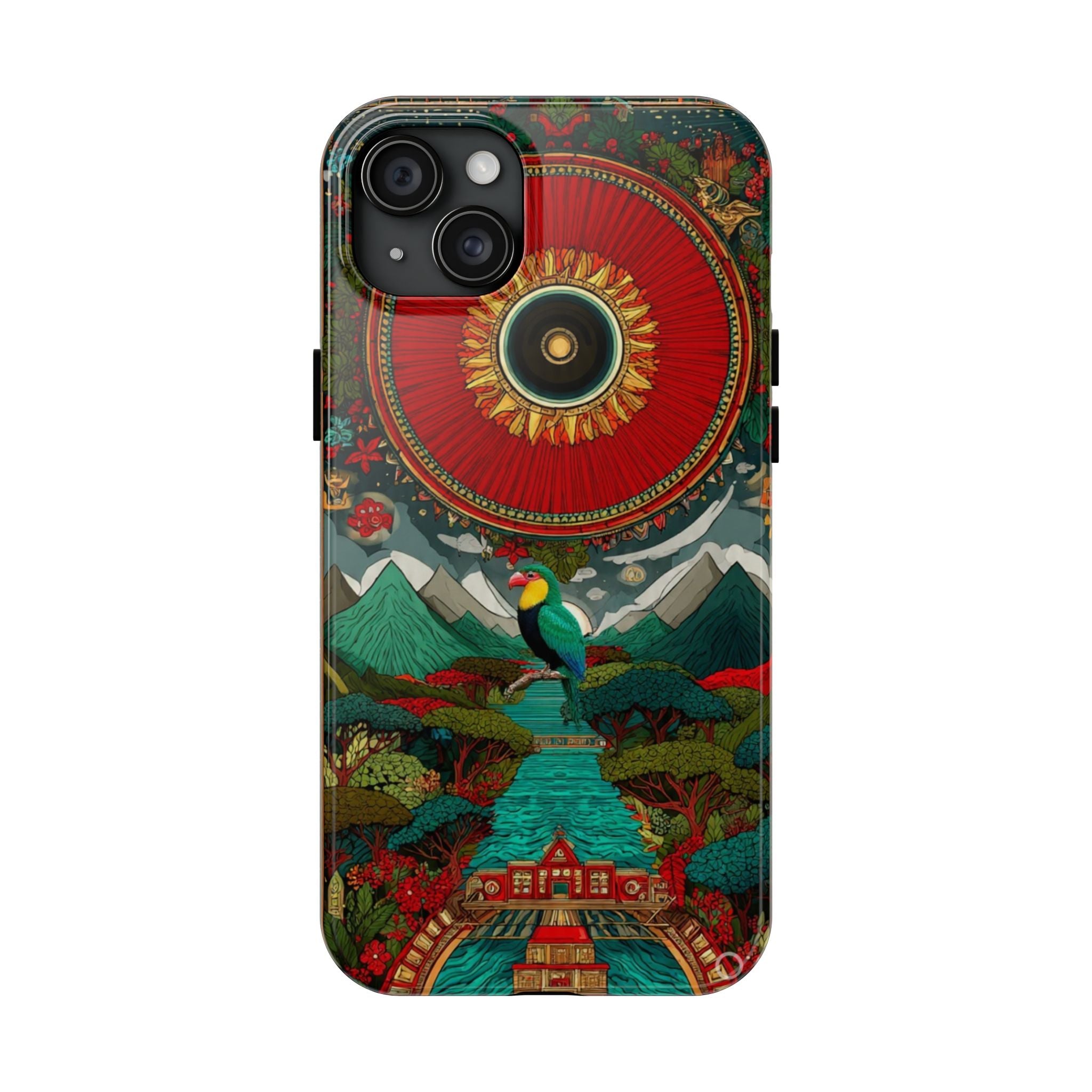 Tough Phone Case — Vibrant Tropical Mountain Bird Design
