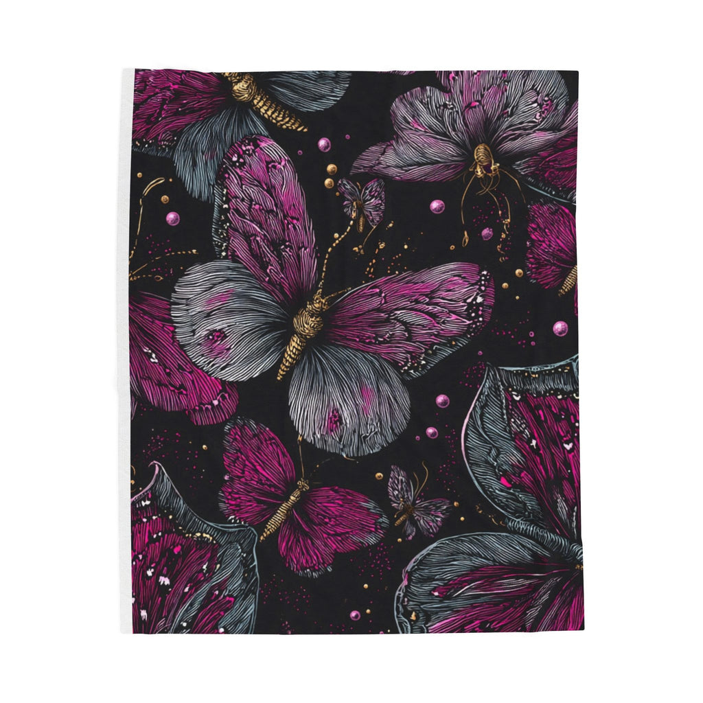 Velveteen Plush Blanket — Midnight Magenta Butterfly Throw