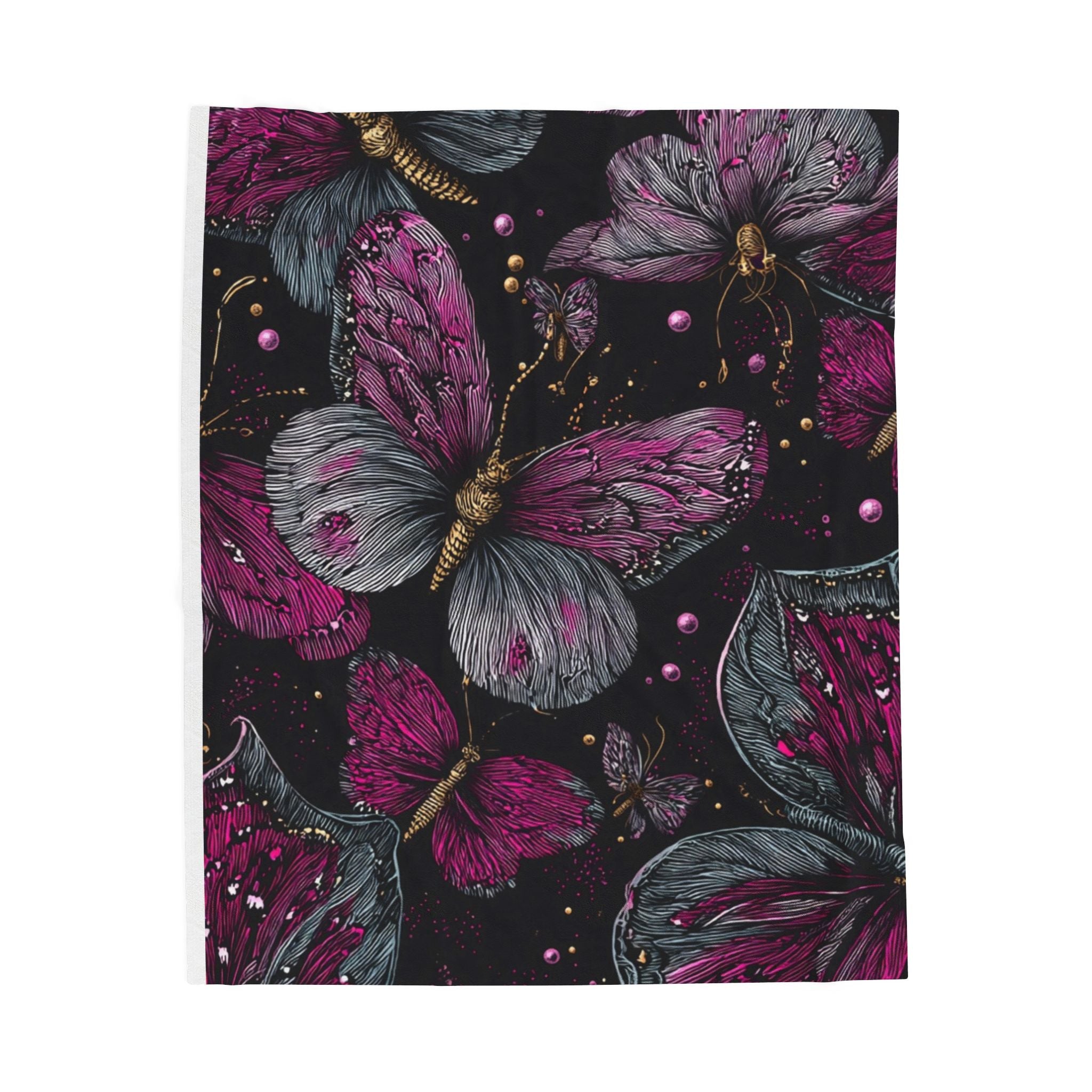 Velveteen Plush Blanket — Midnight Magenta Butterfly Throw