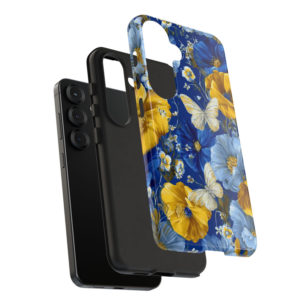 Floral Butterflies Phone Case — Blue & Yellow Tough Protective Cover