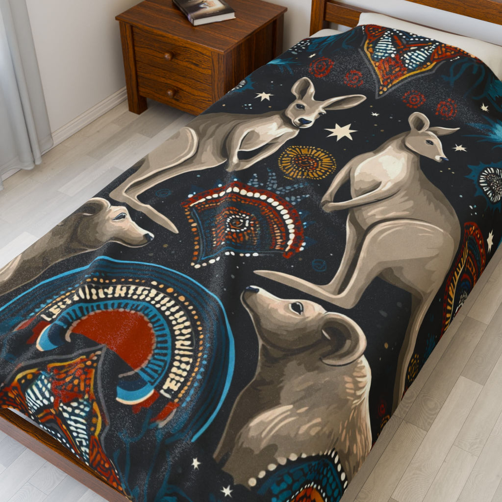 Kangaroo Boho Velveteen Plush Blanket — Cozy Animal Print Throw