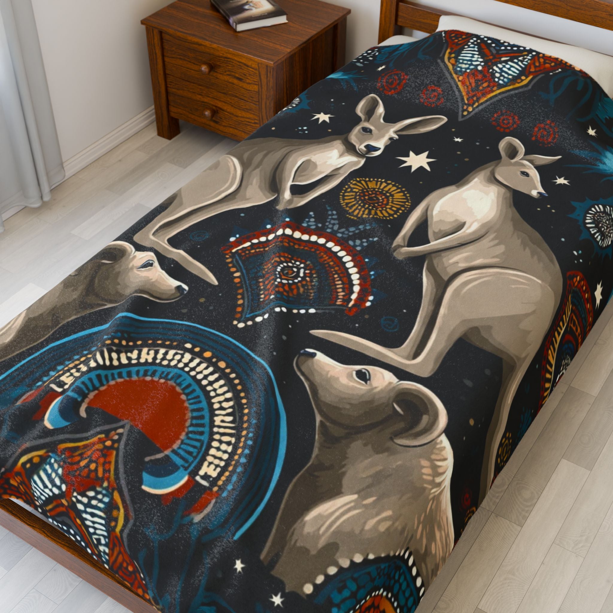 Kangaroo Boho Velveteen Plush Blanket — Cozy Animal Print Throw